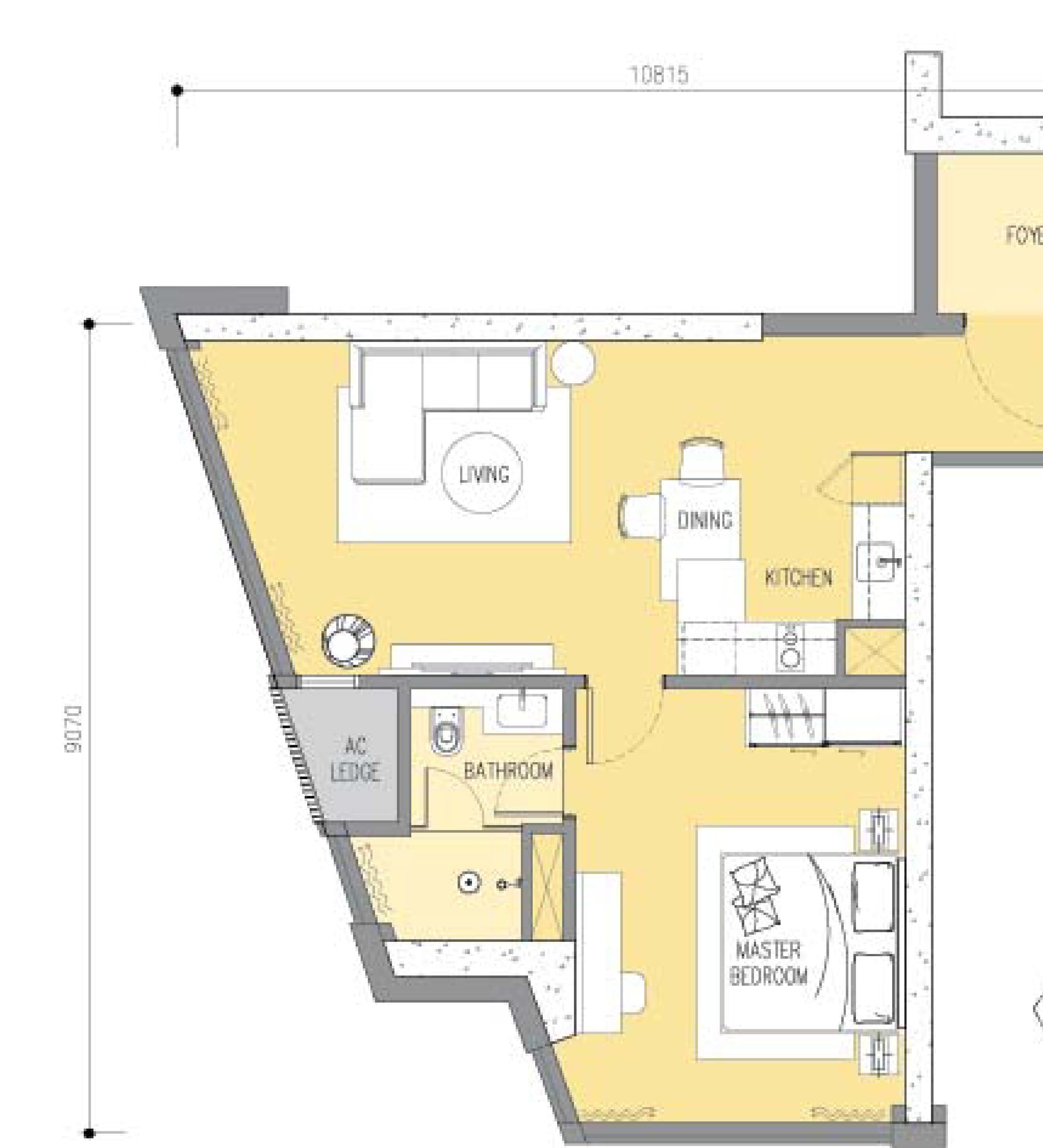 Ascott Star Residence Type A2 1 Bedroom floor plan — 722 sq ft, 1 bedroom · 1 bathroom