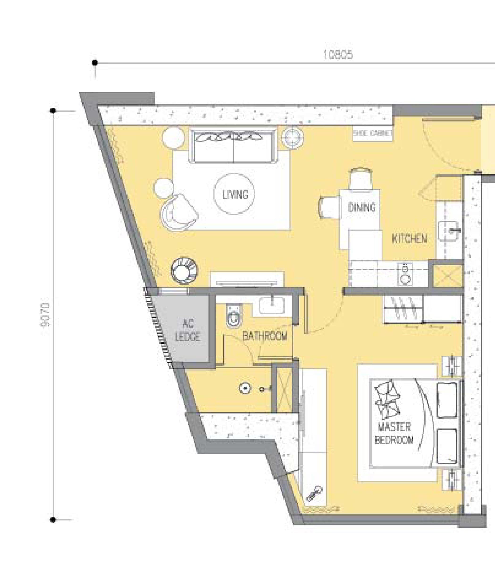 Ascott Star Residence Type A3 1 Bedroom floor plan — 679 sq ft, 1 bedroom · 1 bathroom
