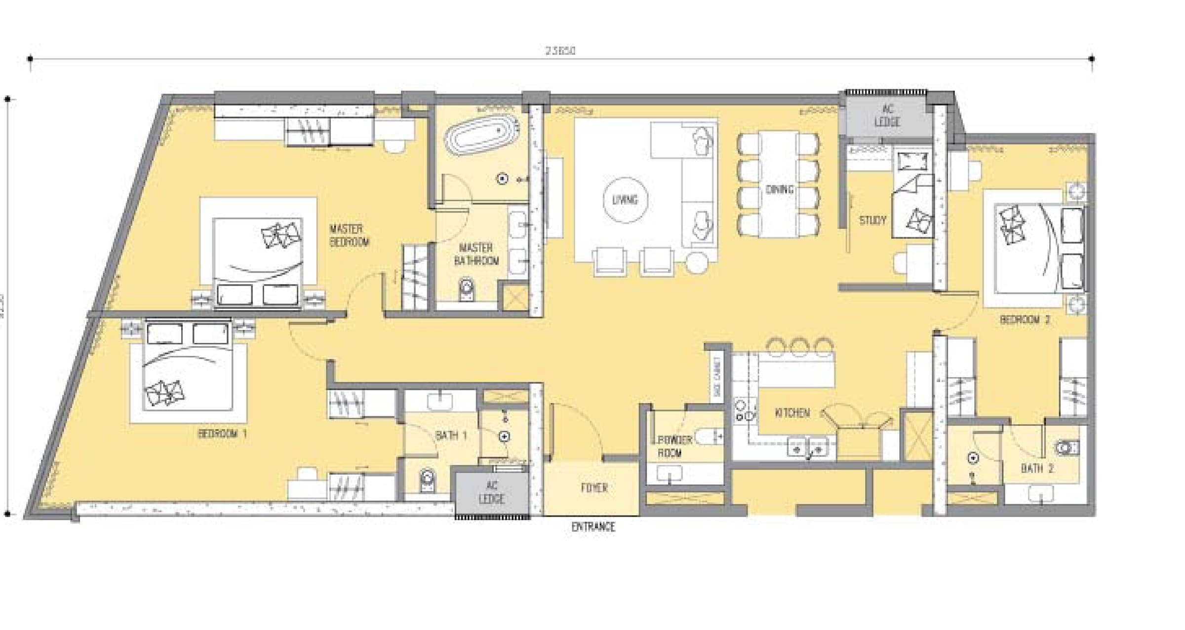 Ascott Star Residence Type F2 3+1 Bedrooms floor plan — 2,089 sq ft, 3+1 bedrooms · 4 bathrooms