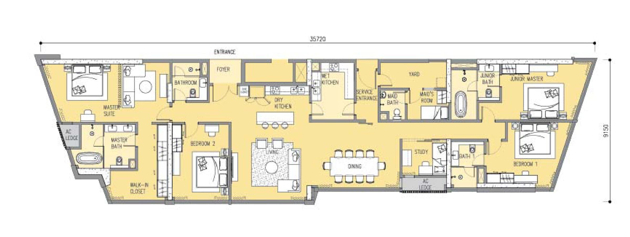 Ascott Star Residence Type G 4+1 Bedrooms floor plan — 2,972 sq ft, 4+1 bedrooms · 5 bathrooms · maid's room