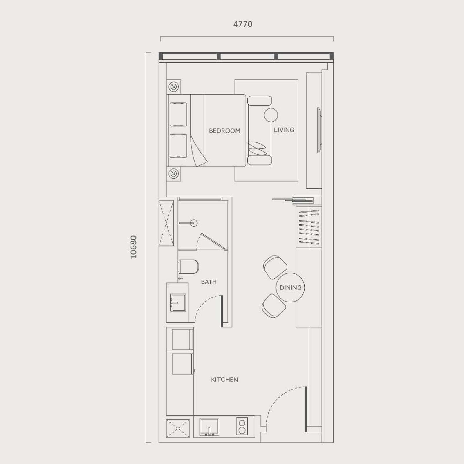 CloutHaus Residences Type C / D / E / F 1 Bedroom floor plan — 549 sq ft, 1 bedroom · 1 bathroom