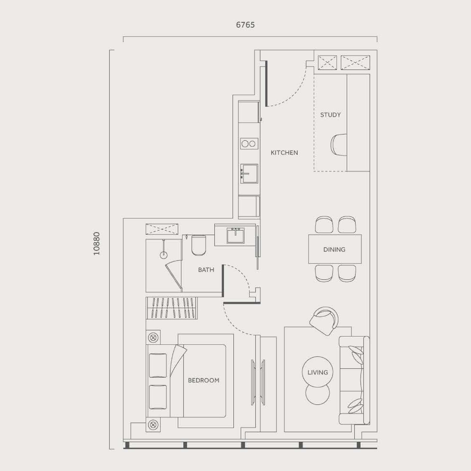 CloutHaus Residences Type K 1 Bedroom + Study floor plan — 635 sq ft, 1 bedroom · 1 bathroom · study