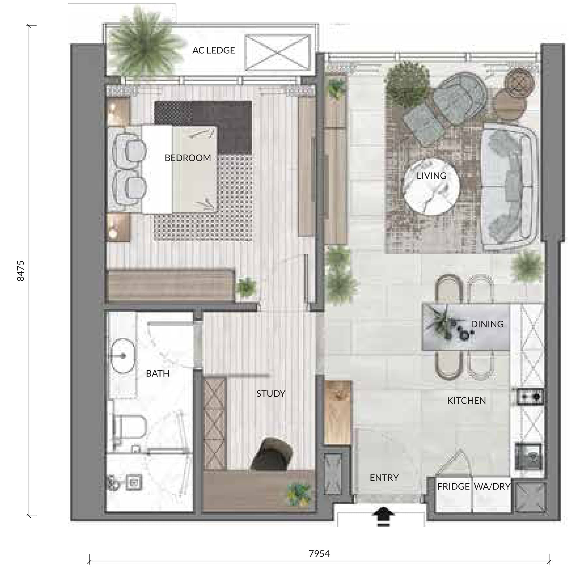 Core Residence @ TRX Type A2 Flexi Suite floor plan — 688 sq ft, 1+1 bedroom · 1 bathroom · 1 car park