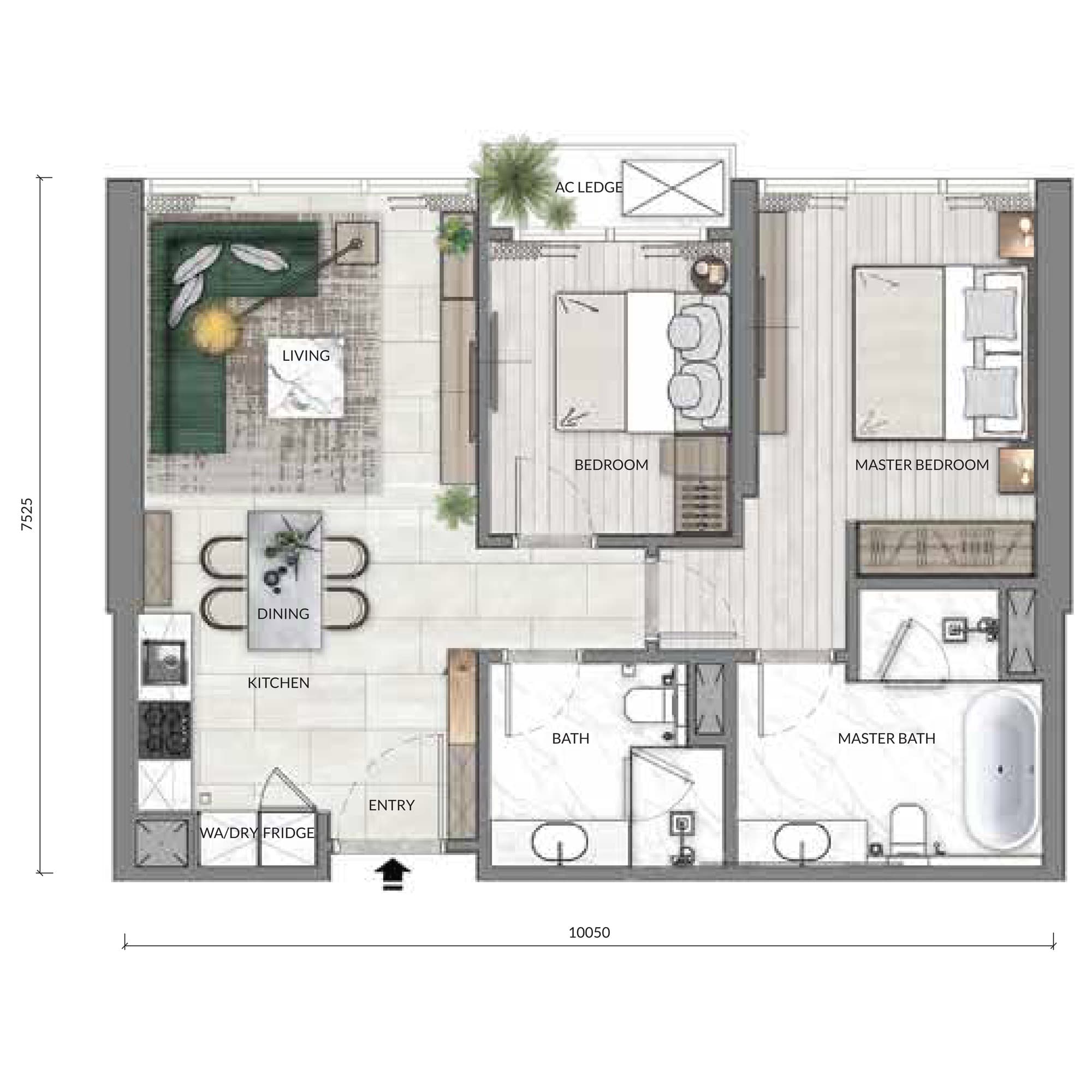 Core Residence @ TRX Type B1 Premium Suite floor plan — 817 sq ft, 2 bedrooms · 2 bathrooms · 1 car park
