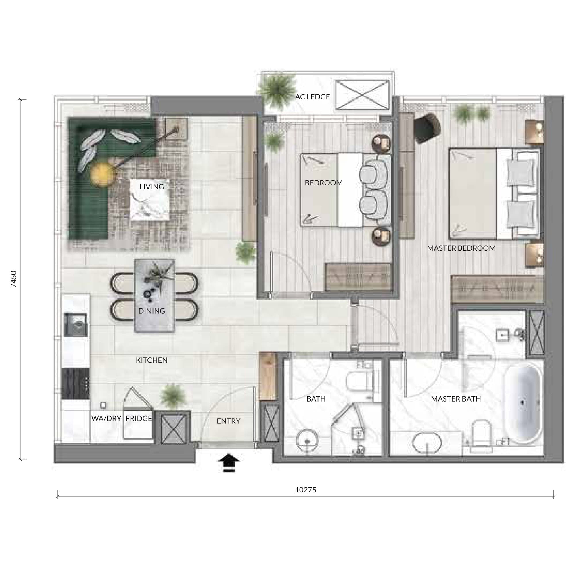 Core Residence @ TRX Type B2 Signature Suite floor plan — 839 sq ft, 2 bedrooms · 2 bathrooms · 1 car park