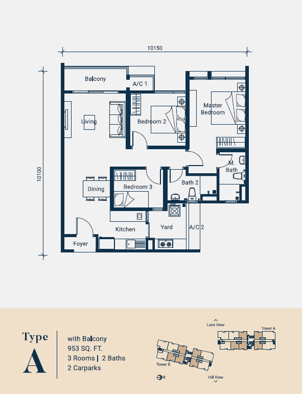 Foresthill Residence — Type A floor plan, 953 sq ft