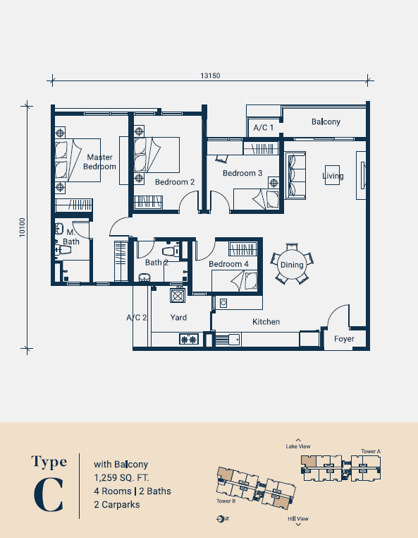 Foresthill Residence — Type C floor plan, 1,259 sq ft