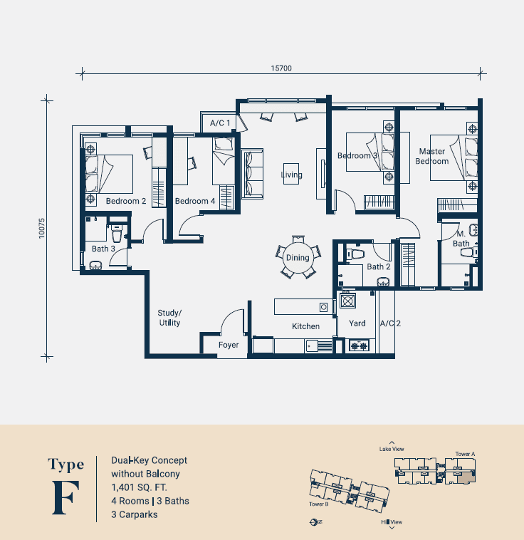 Foresthill Residence — Type F floor plan, 1,401 sq ft