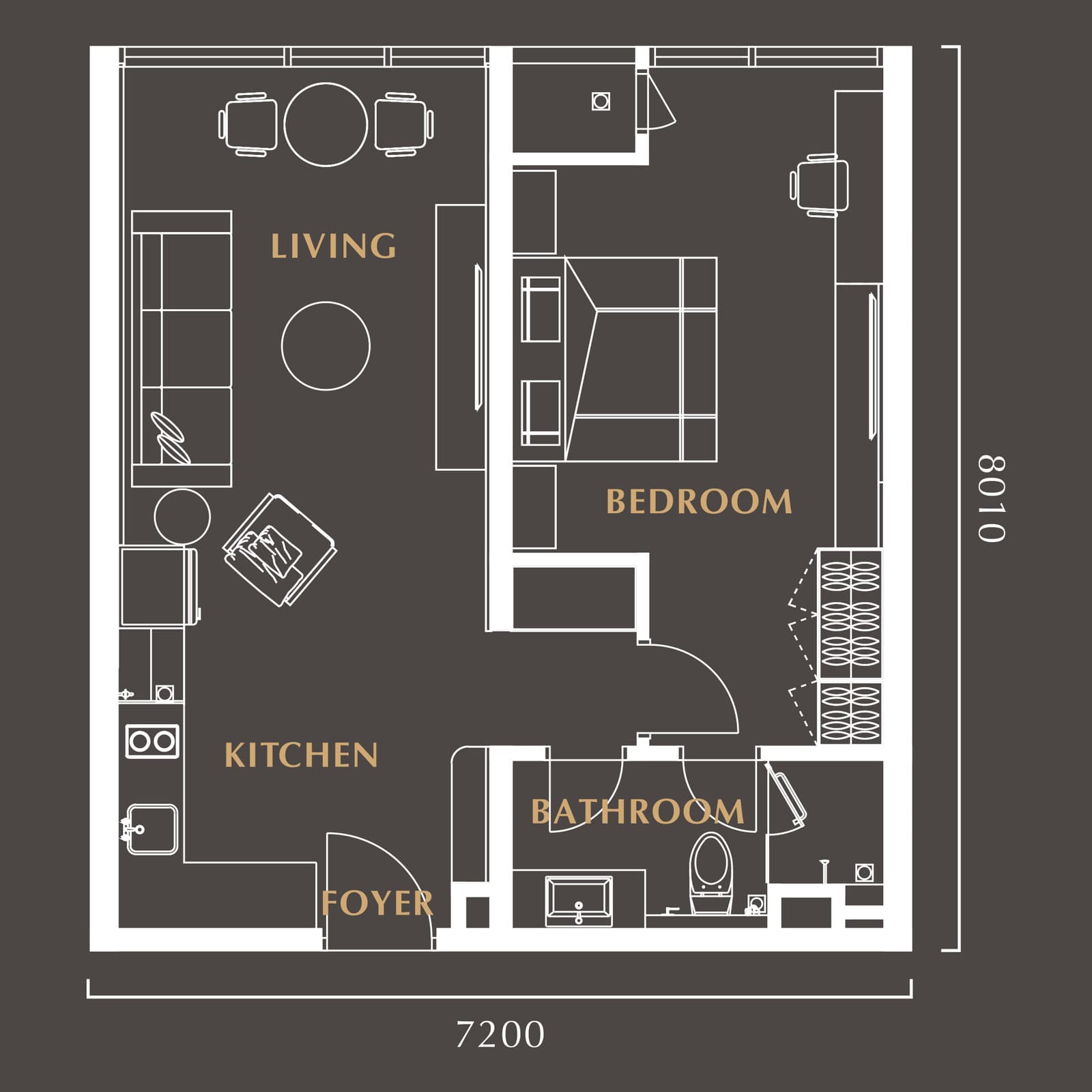 Golden Crown Residence Type A1 floor plan — 624 sq ft, 1 bedroom · 1 bathroom · car park on selected units only