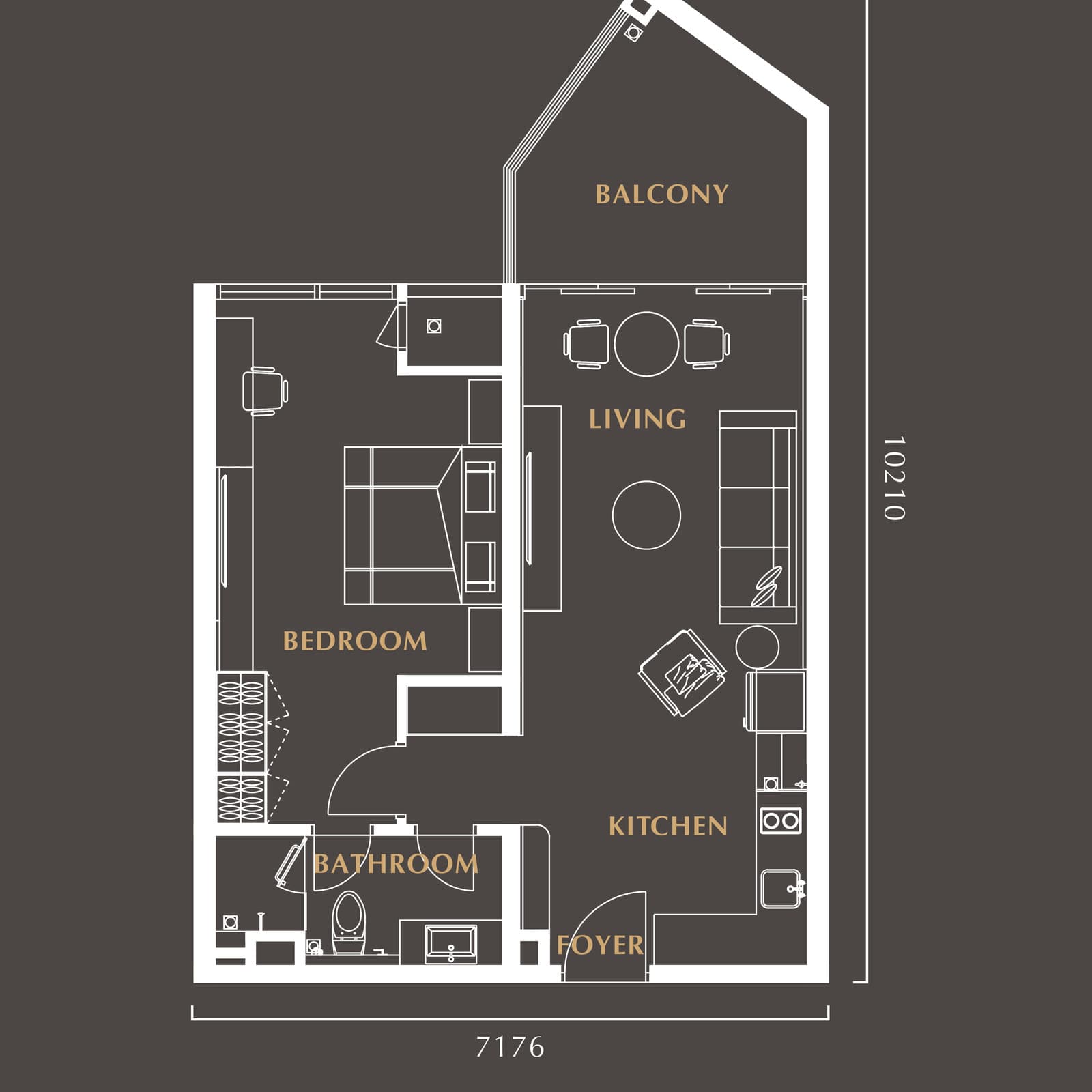 Golden Crown Residence Type A2 floor plan — 732 sq ft, 1 bedroom · 1 bathroom · balcony · car park on selected units only