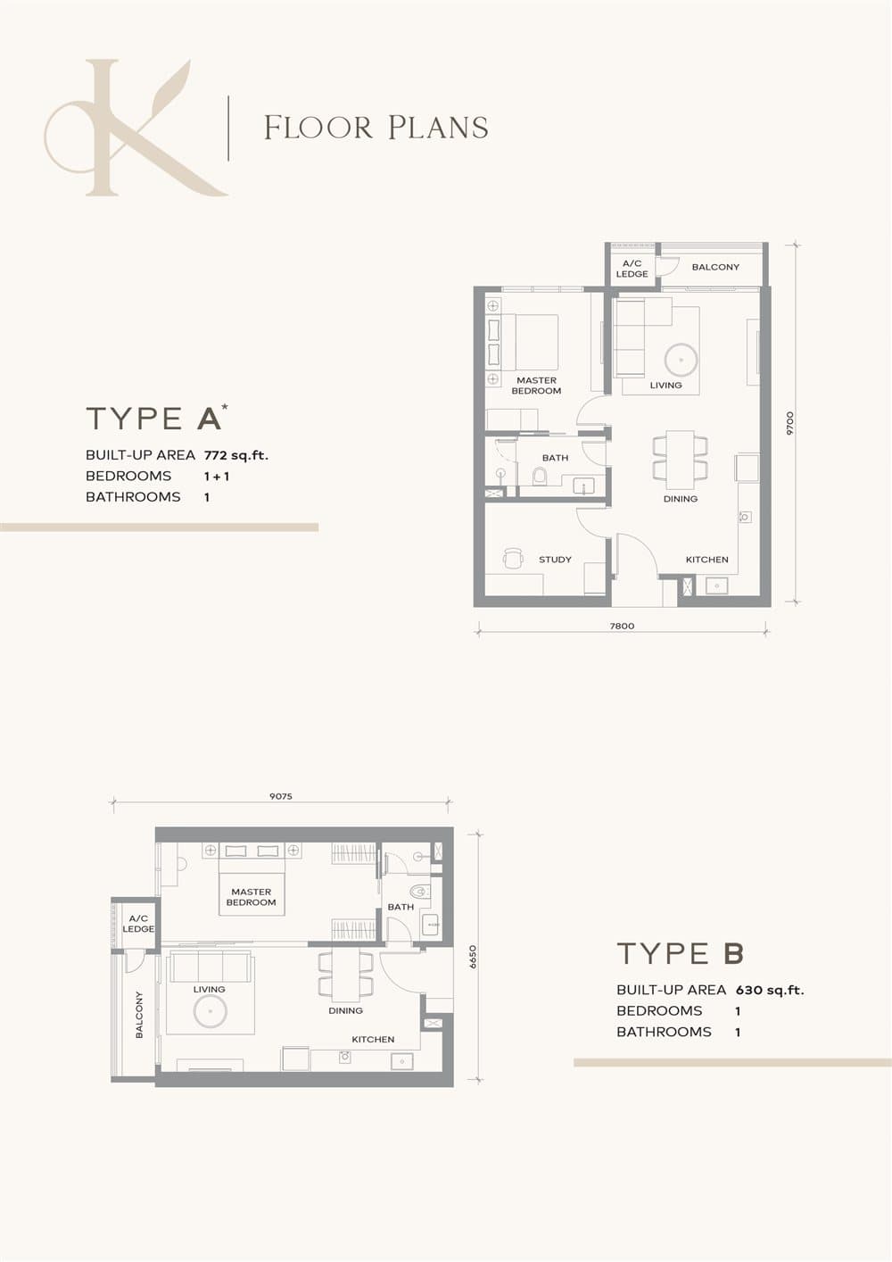 Khaya Residence floor plan — Type A · Type B