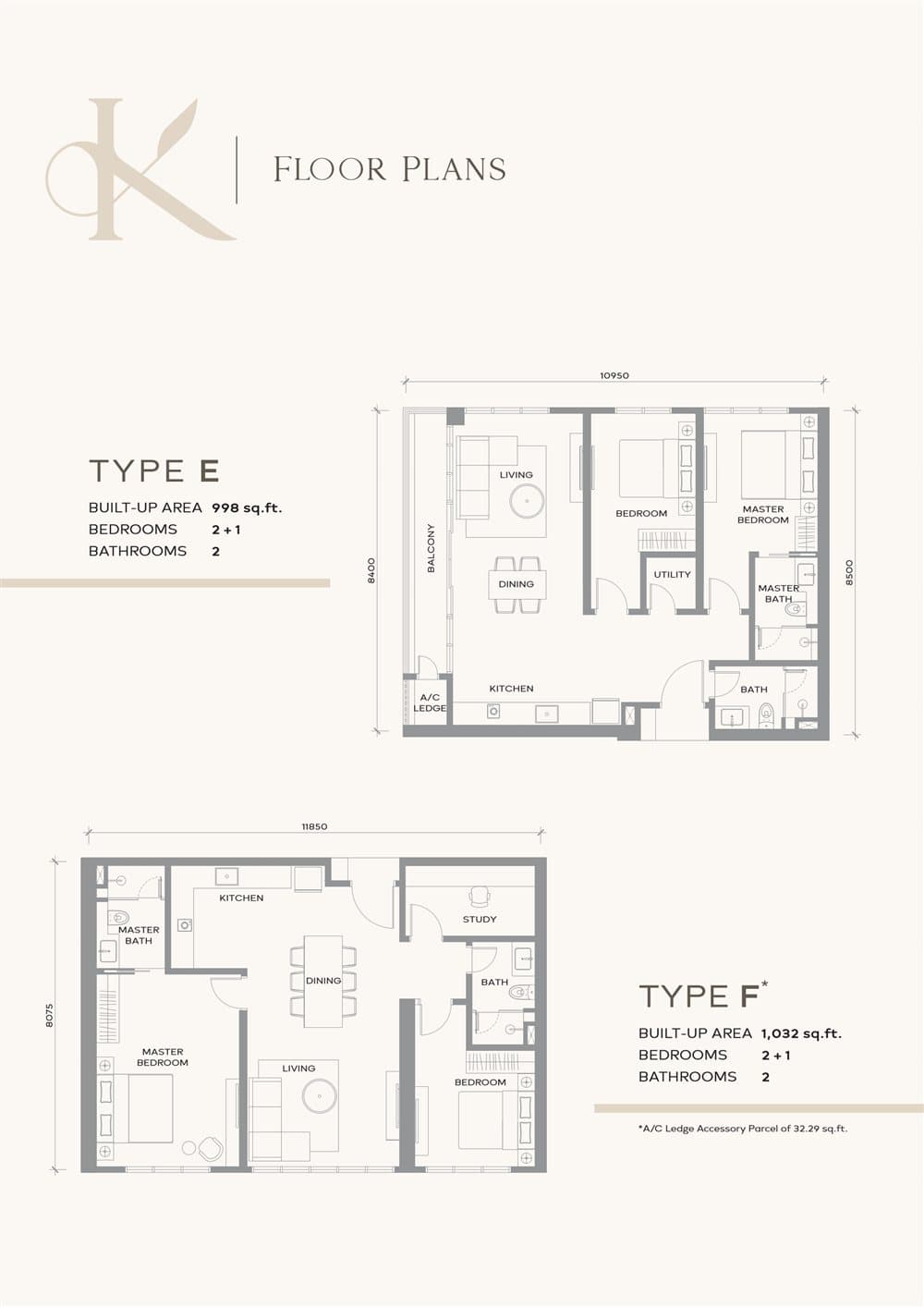 Khaya Residence floor plan — Type E · Type F