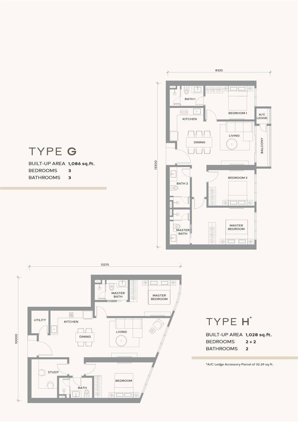 Khaya Residence floor plan — Type G · Type H