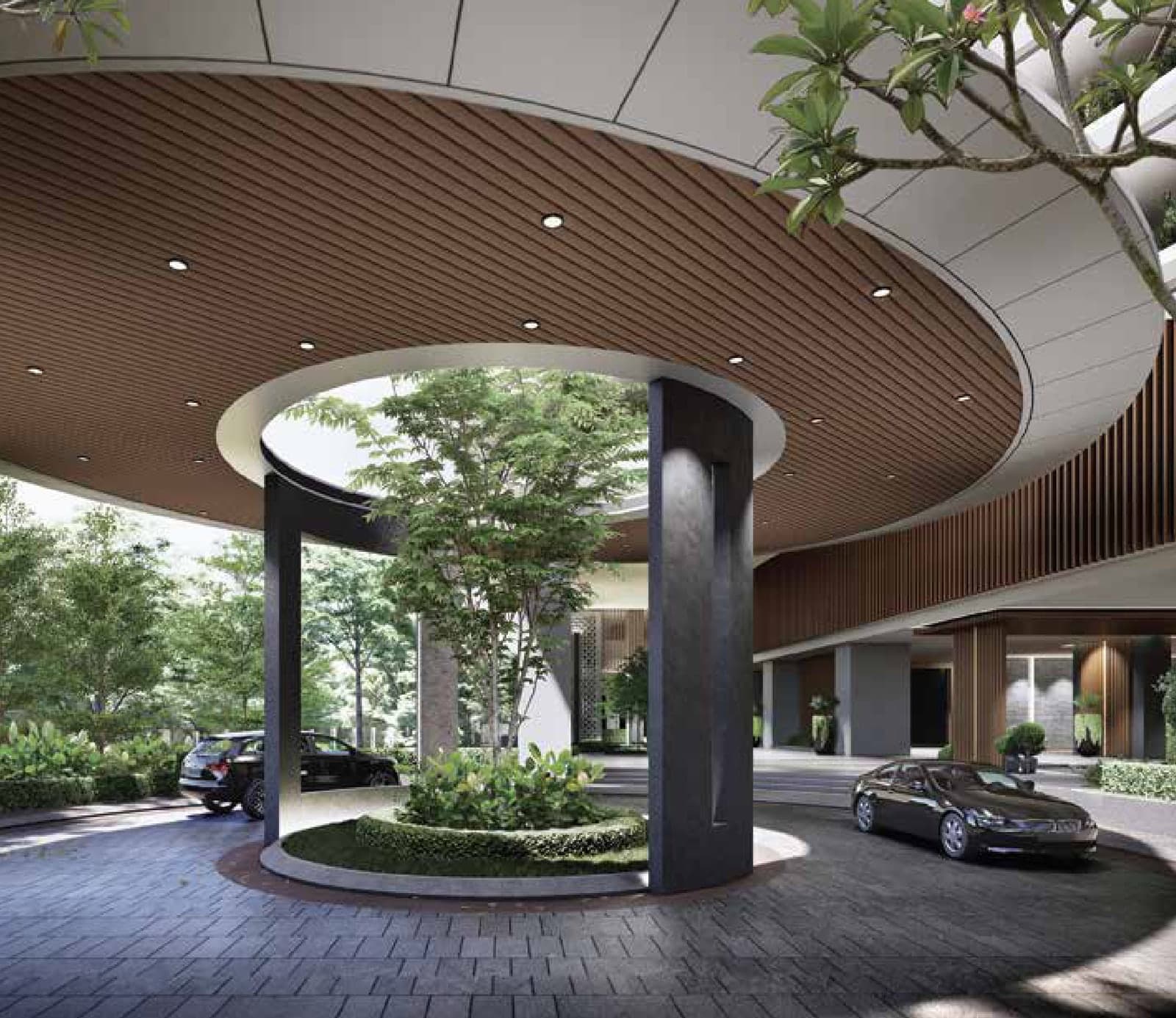 The drop-off area under the porte-cochère at Laurel Residence