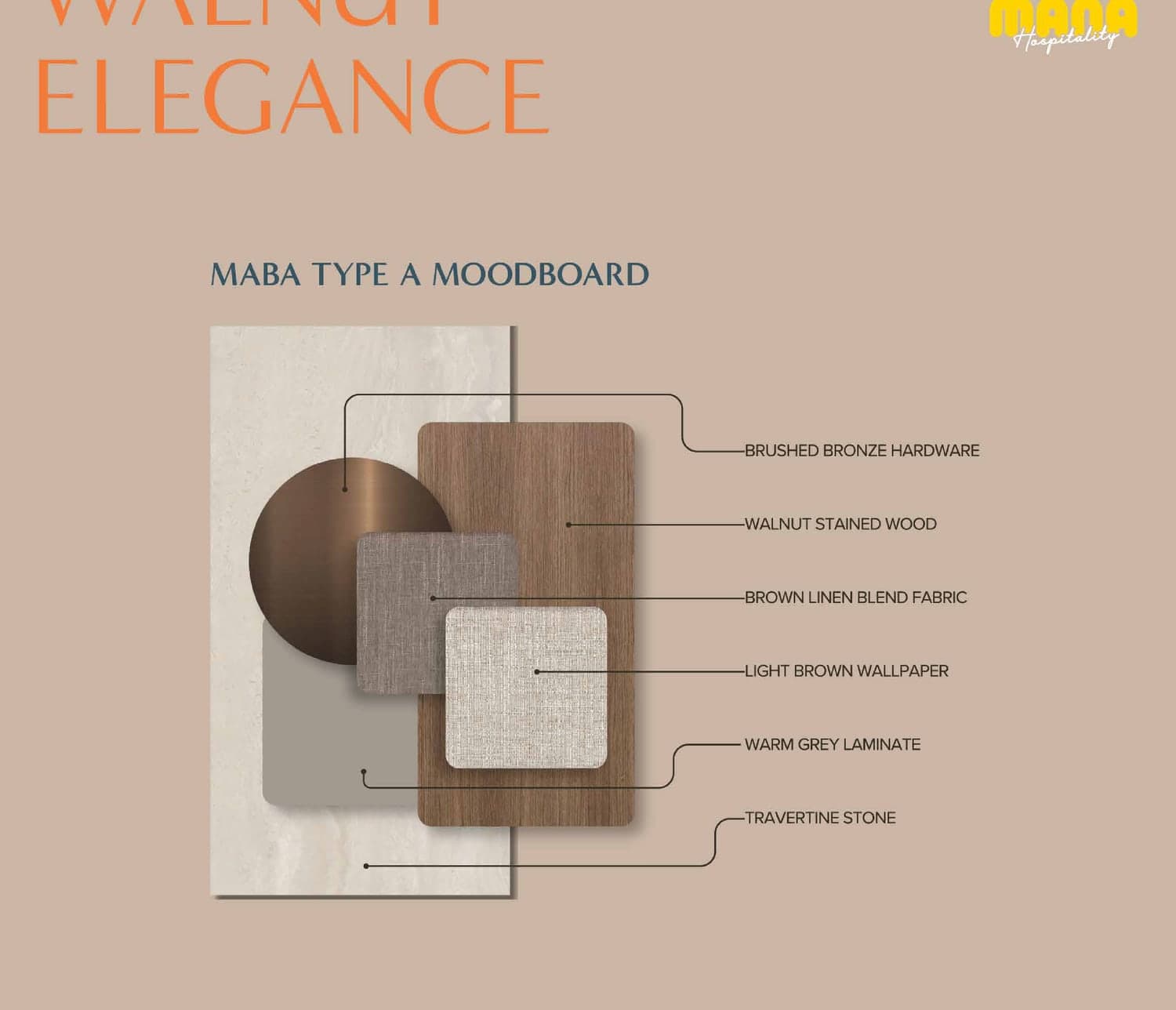 Walnut Elegance — the Type A material board at MABA Suitez @ KL City Centre
