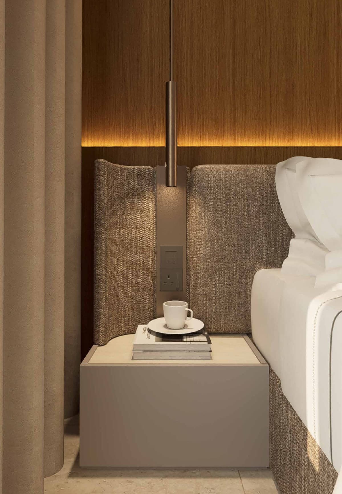 The finishes close up, from the Walnut Elegance concept, MABA Suitez @ KL City Centre, artist's impression