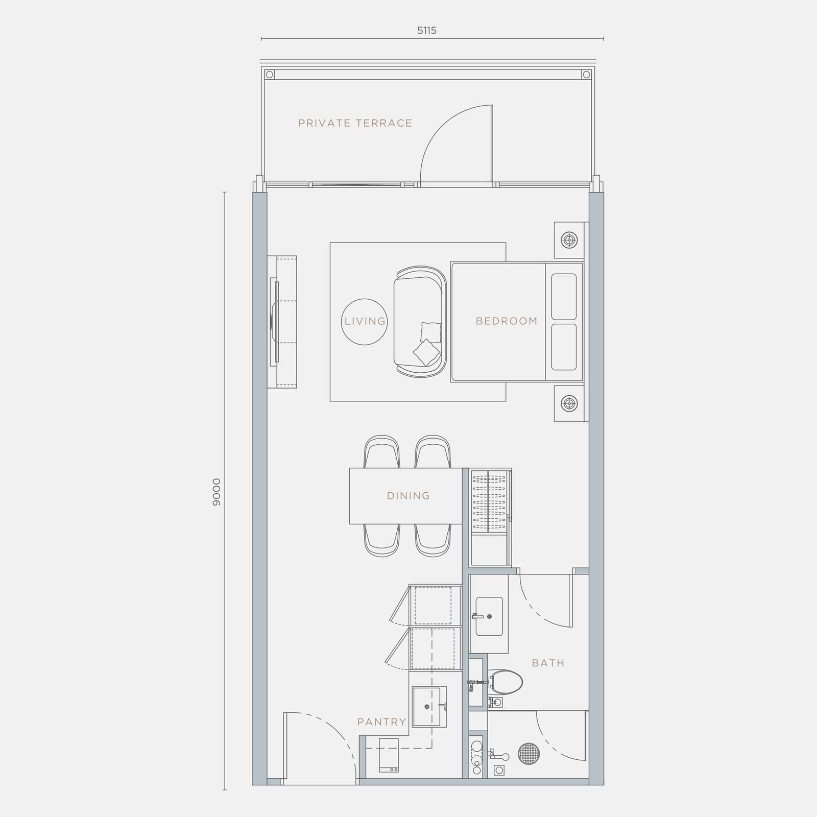 Orion Residence Type A4-T Studio + Private Terrace floor plan — 588 sq ft, Studio · 1 bathroom · private terrace