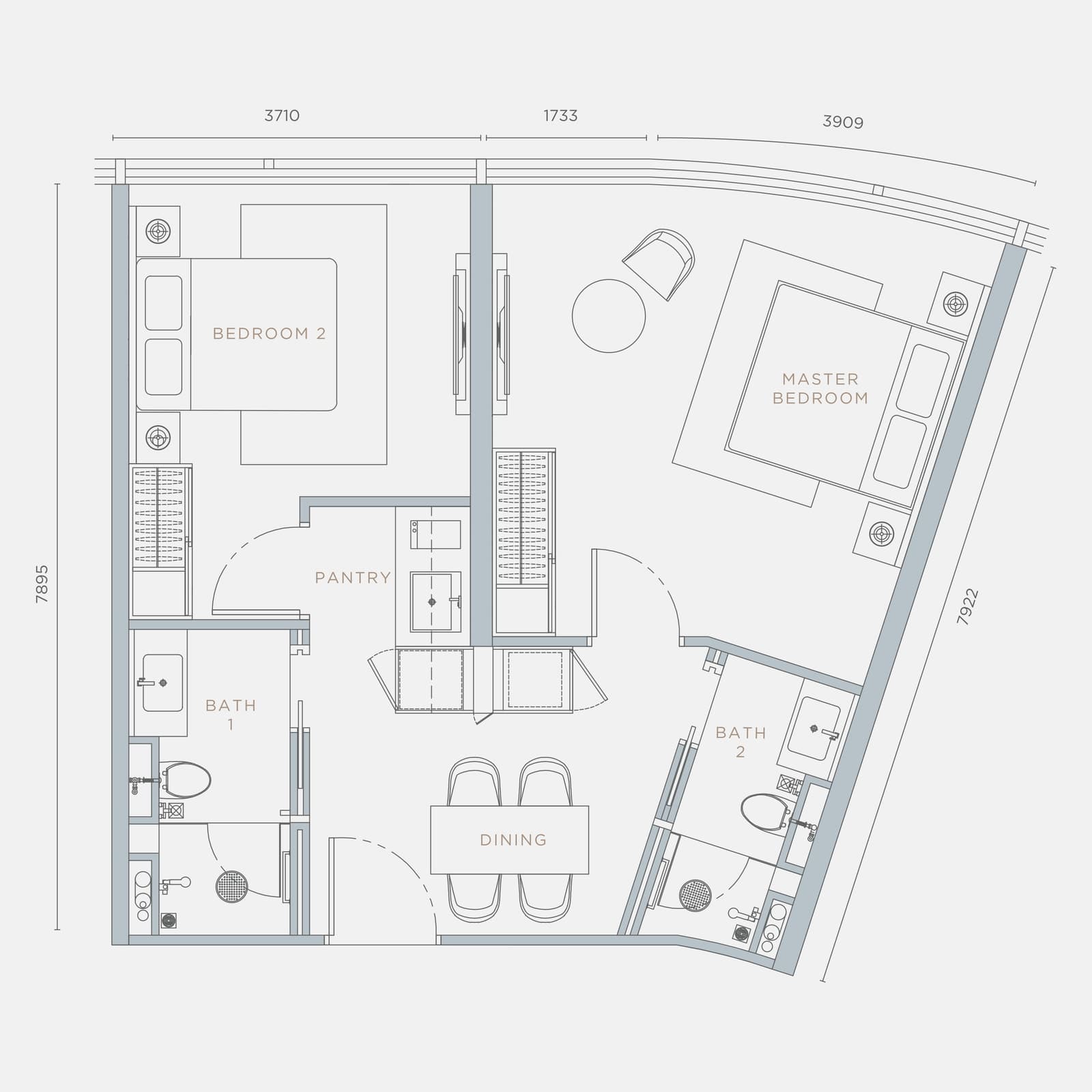 Orion Residence Type B1 2 Bedrooms floor plan — 680 sq ft, 2 bedrooms · 2 bathrooms