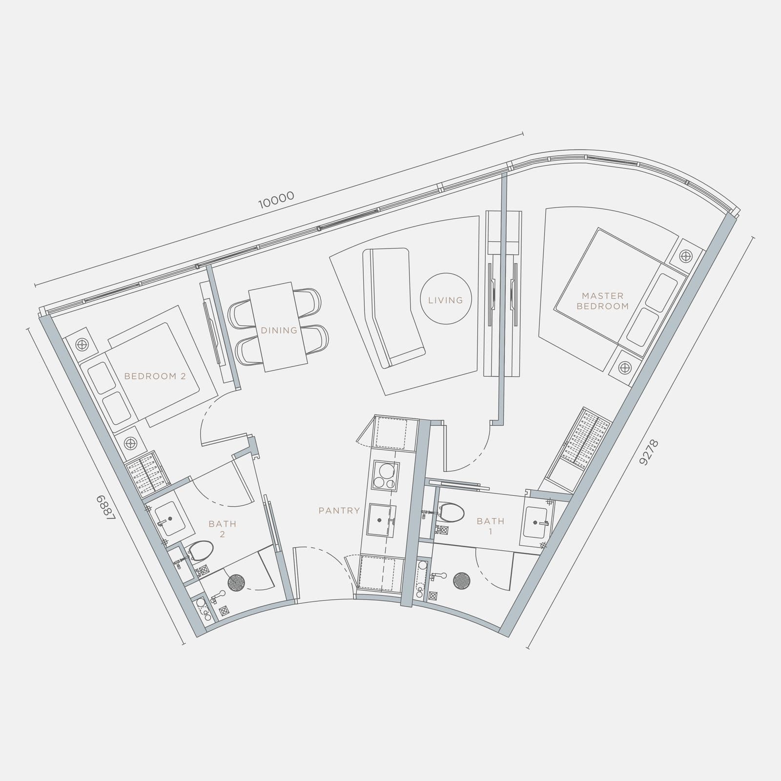 Orion Residence Type C1 2 Bedrooms · Corner floor plan — 838 sq ft, 2 bedrooms · 2 bathrooms