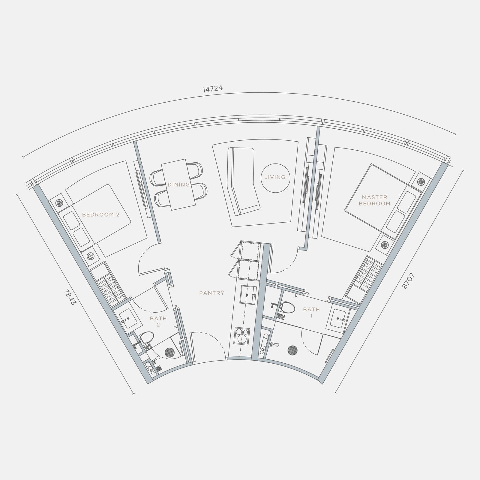 Orion Residence Type C3 2 Bedrooms · Wide Frontage floor plan — 923 sq ft, 2 bedrooms · 2 bathrooms