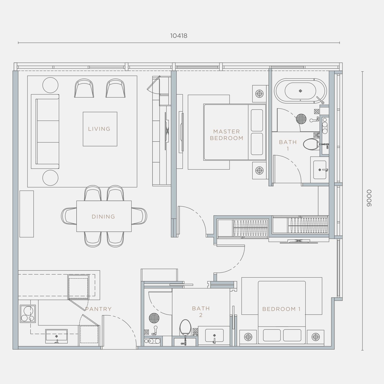 Orion Residence Type C4 2 Bedrooms floor plan — 992 sq ft, 2 bedrooms · 2 bathrooms