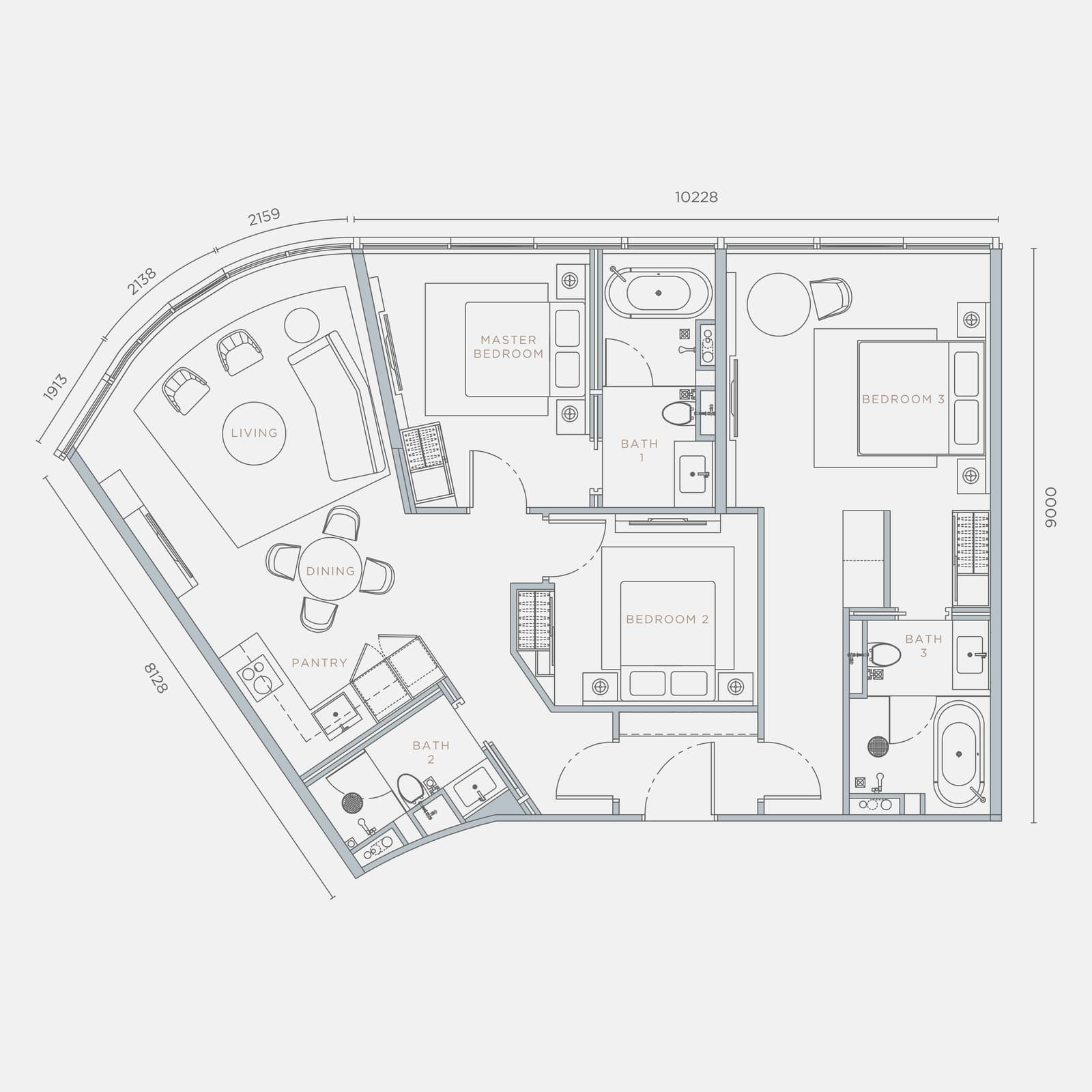 Orion Residence Type D4 3 Bedrooms · Dual Key floor plan — 1,271 sq ft, 3 bedrooms · 3 bathrooms · dual key