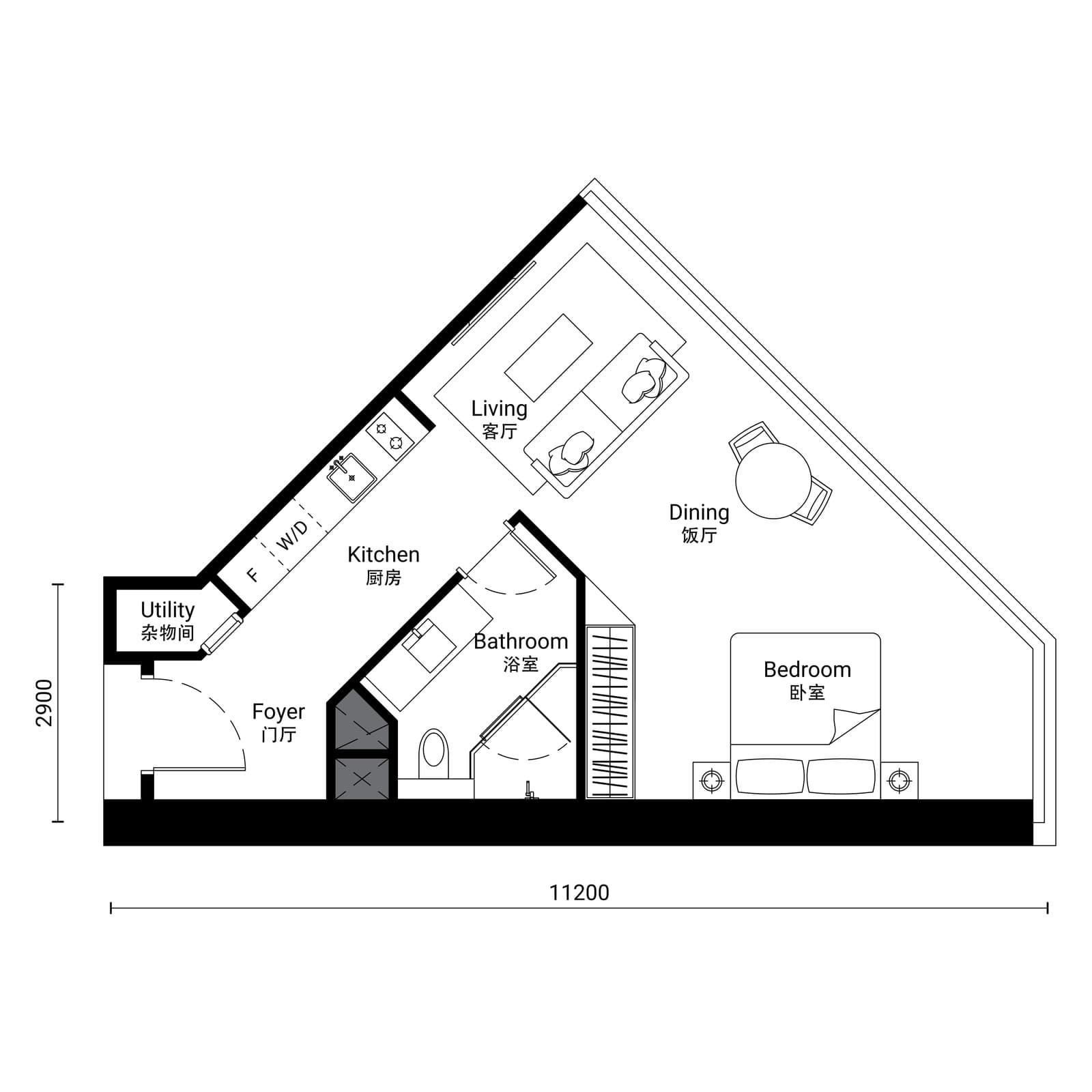 Oxley Towers SO/ Kuala Lumpur Residences Type A-1 floor plan — 578 sq ft, Studio · 1 bathroom