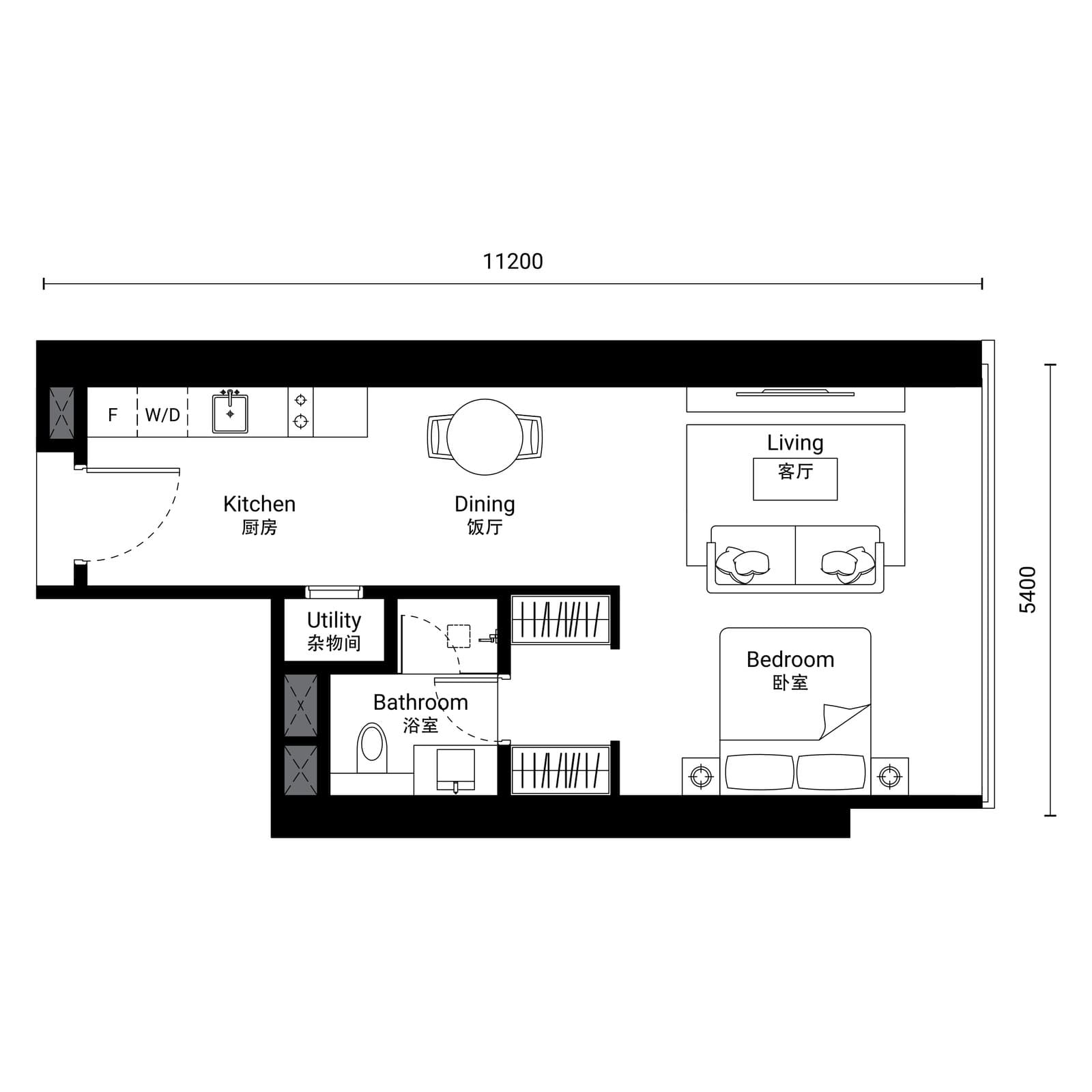 Oxley Towers SO/ Kuala Lumpur Residences Type A-2 floor plan — 566 sq ft, Studio · 1 bathroom