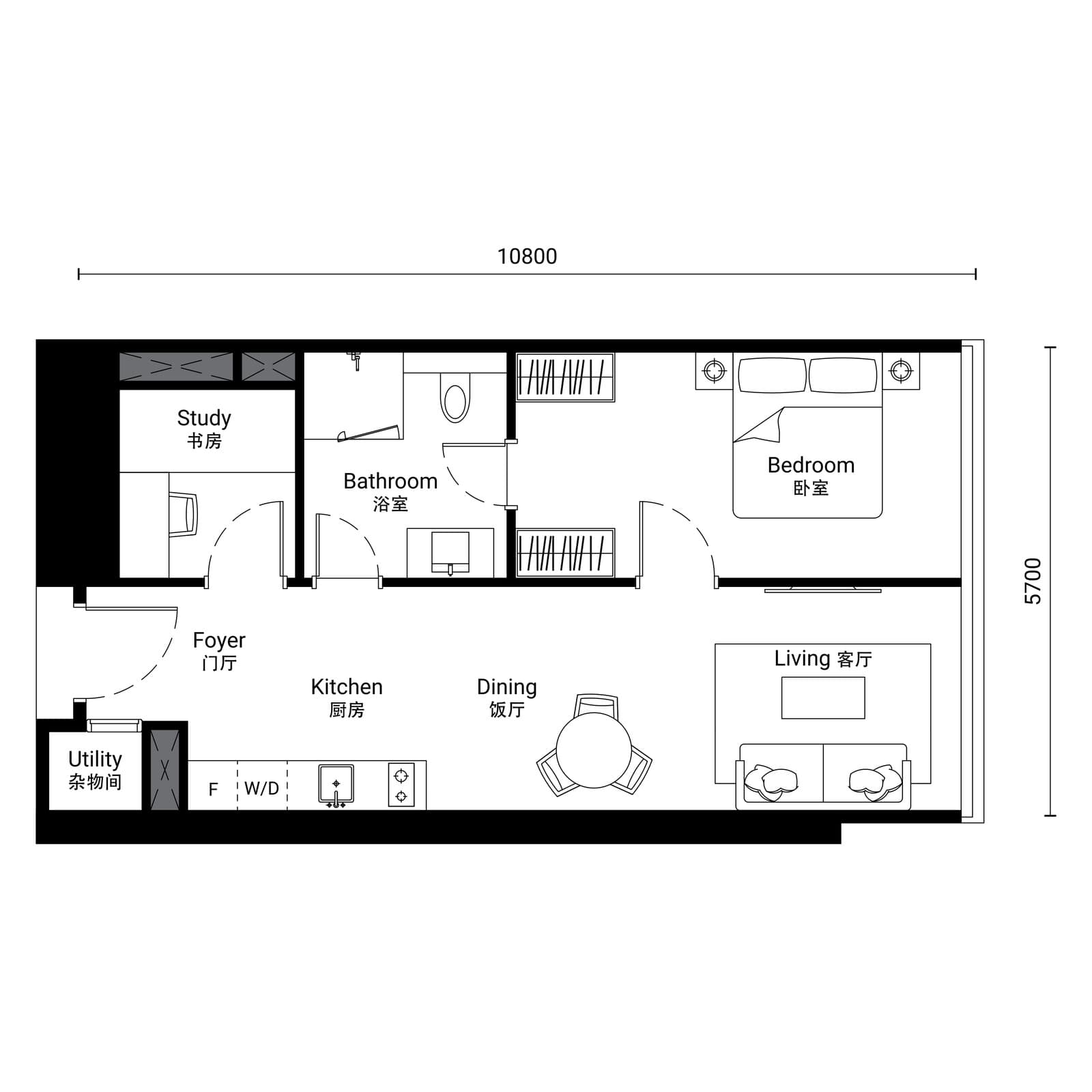 Oxley Towers SO/ Kuala Lumpur Residences Type C-1 floor plan — 711 sq ft, 1+1 bedrooms · 1 bathroom