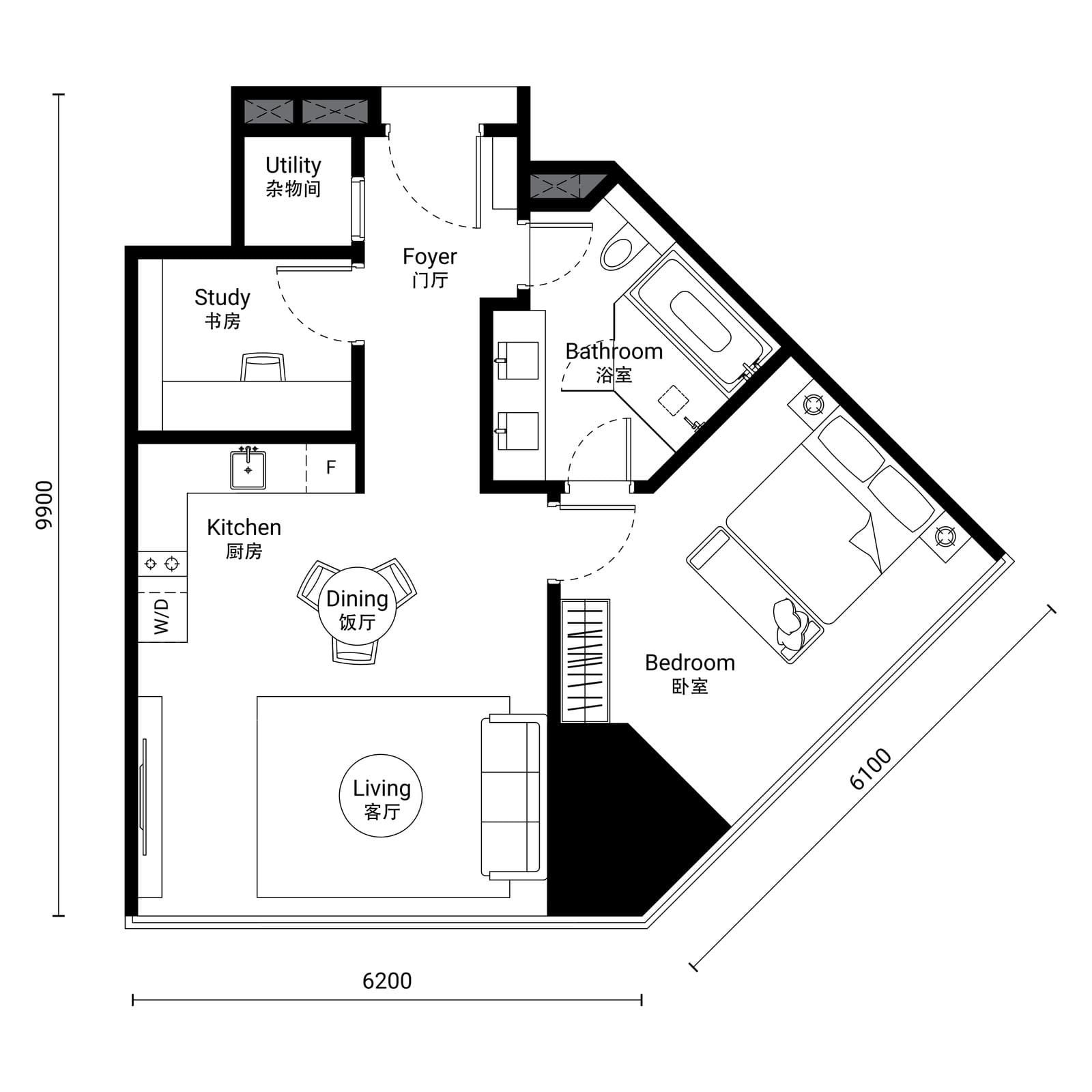 Oxley Towers SO/ Kuala Lumpur Residences Type C-2A floor plan — 815 sq ft, 1+1 bedrooms · 1 bathroom