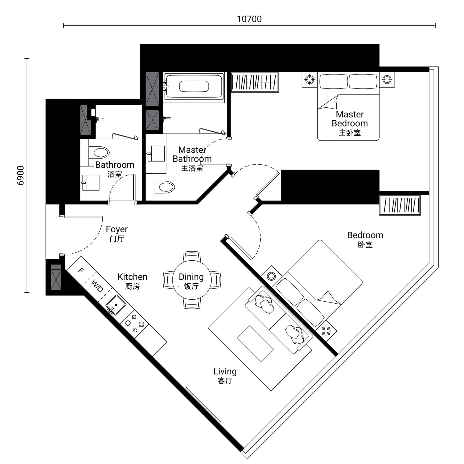 Oxley Towers SO/ Kuala Lumpur Residences Type D-4A floor plan — 995 sq ft, 2 bedrooms · 2 bathrooms