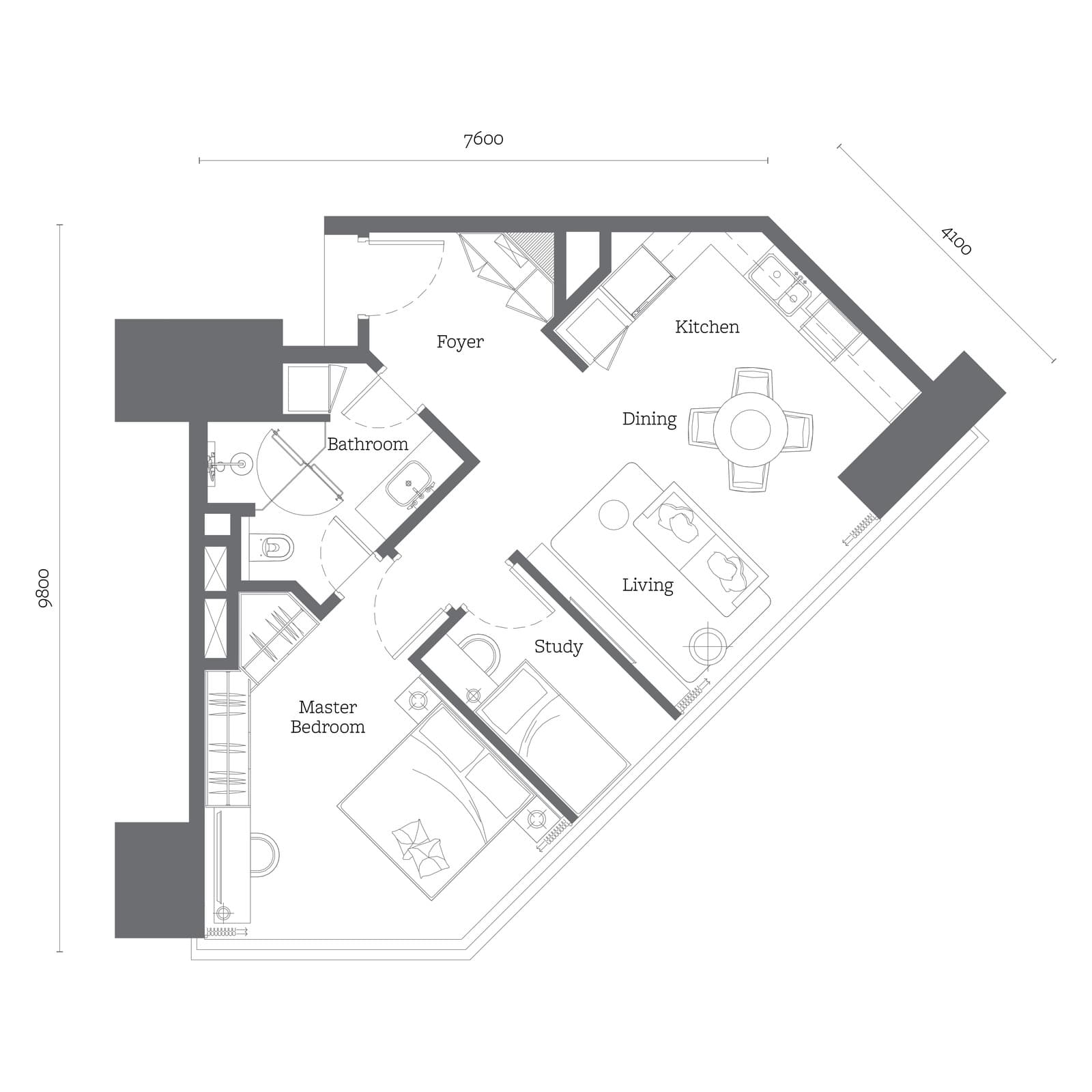 Jewel by Oxley KLCC Type B2 floor plan — 775 sq ft, 1+1 bedrooms · 1 bathroom