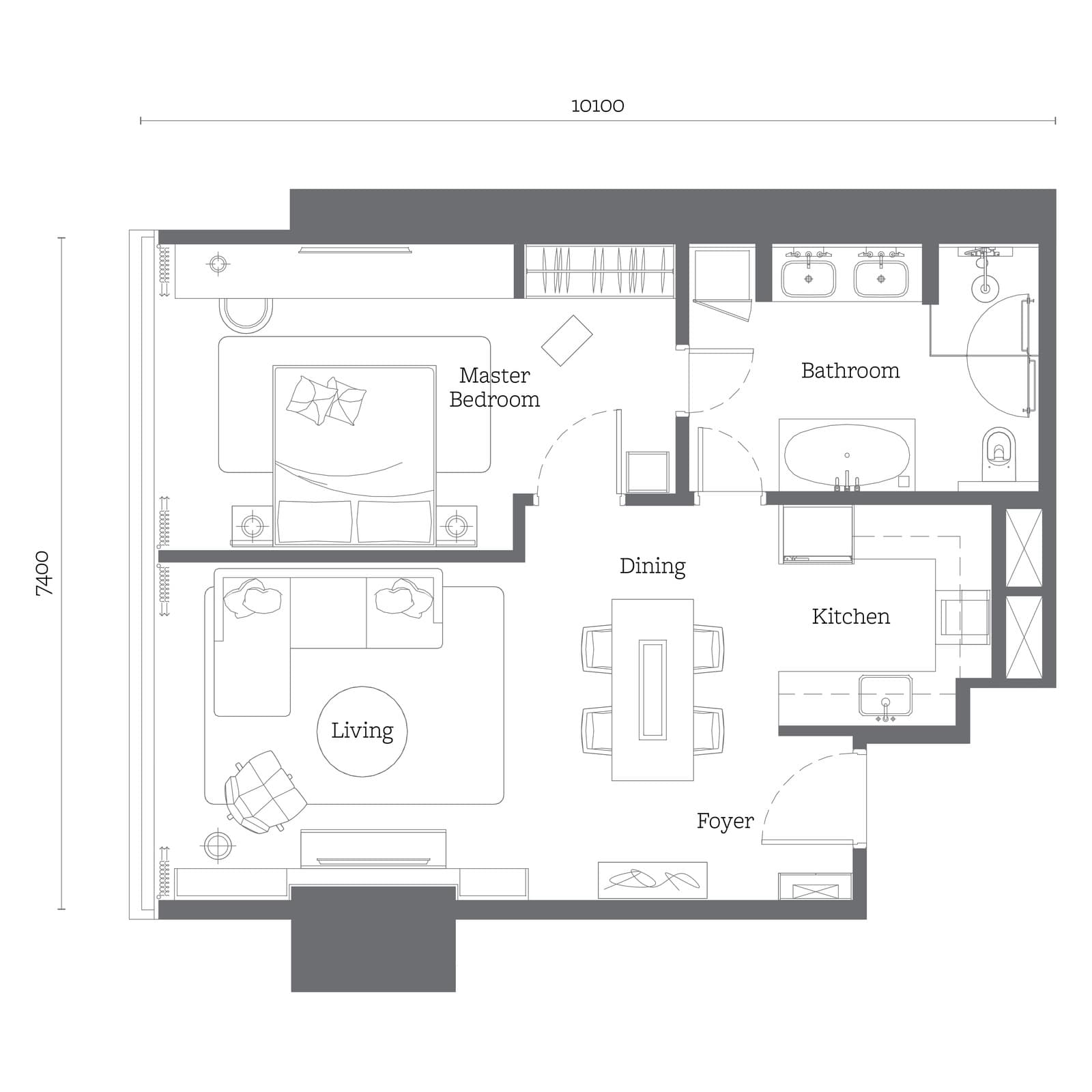 Jewel by Oxley KLCC Type B3 floor plan — 754 sq ft, 1 bedroom · 1 bathroom