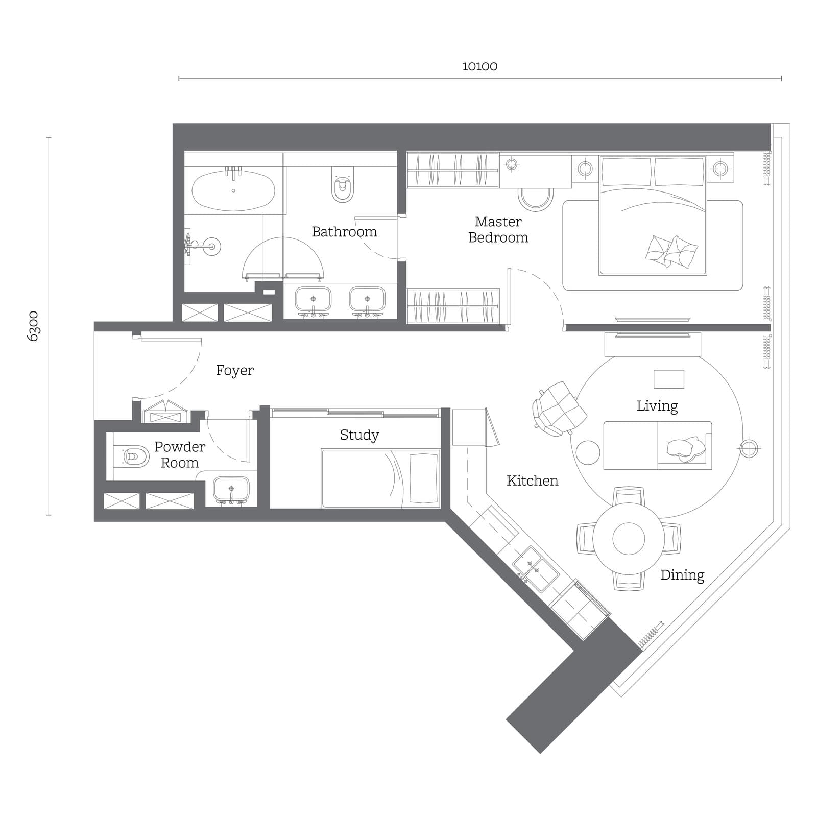 Jewel by Oxley KLCC Type B4 floor plan — 818 sq ft, 1+1 bedrooms · 1 bathroom + powder room