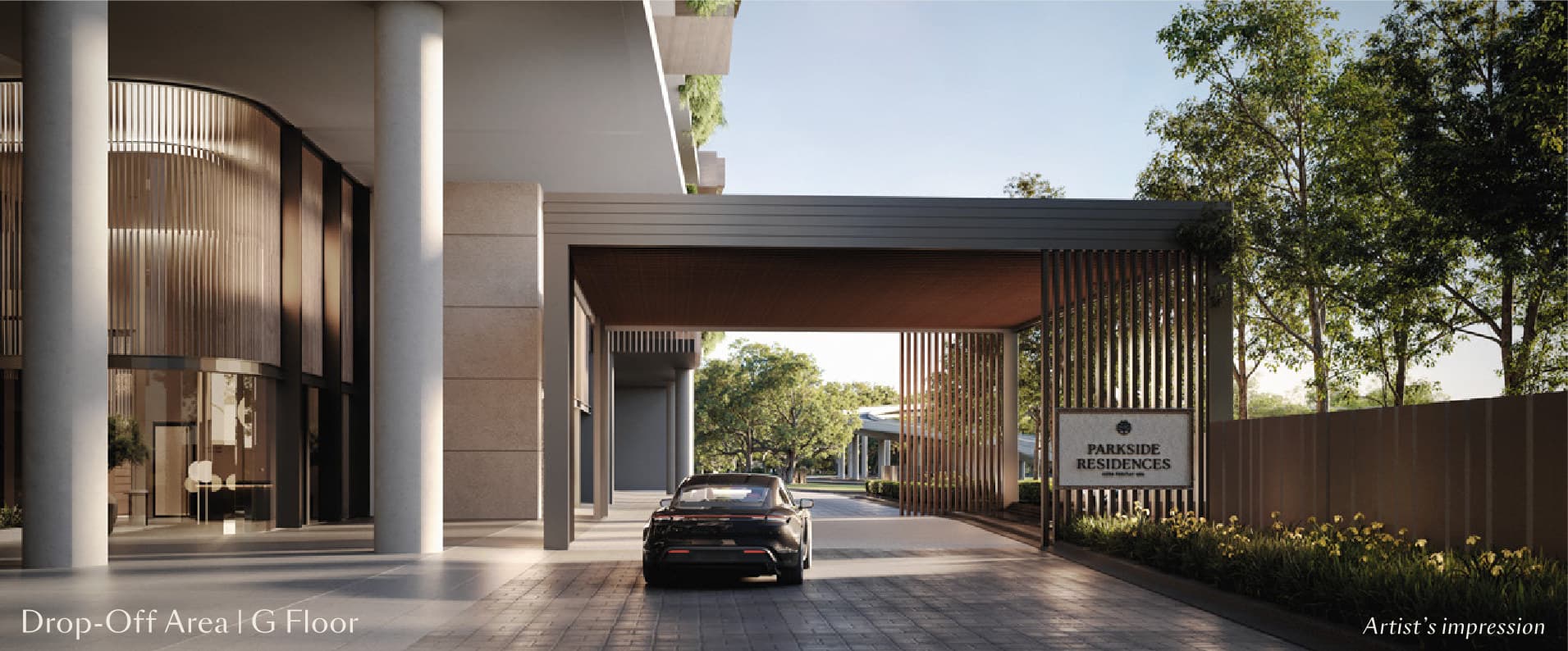 Parkside Residences — the covered drop-off on the ground floor