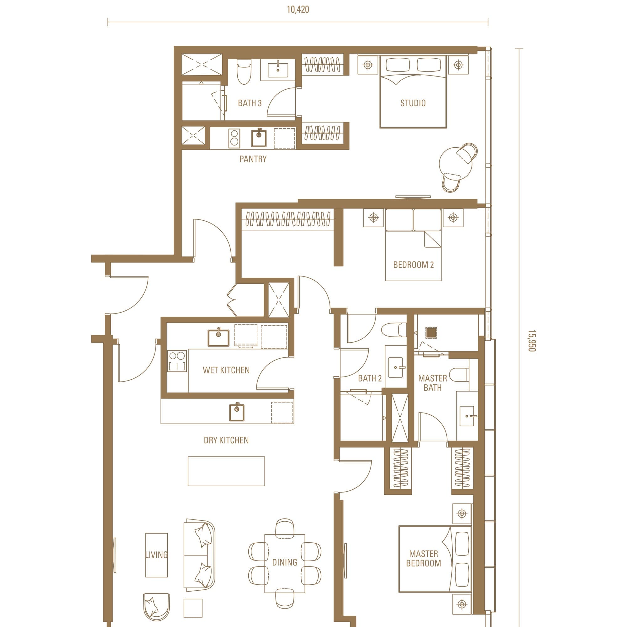 Pavilion Damansara Heights Royal Suites Type DK2 floor plan — 1,679 sq ft, 2 bedrooms + studio, dual key · 3 bathrooms