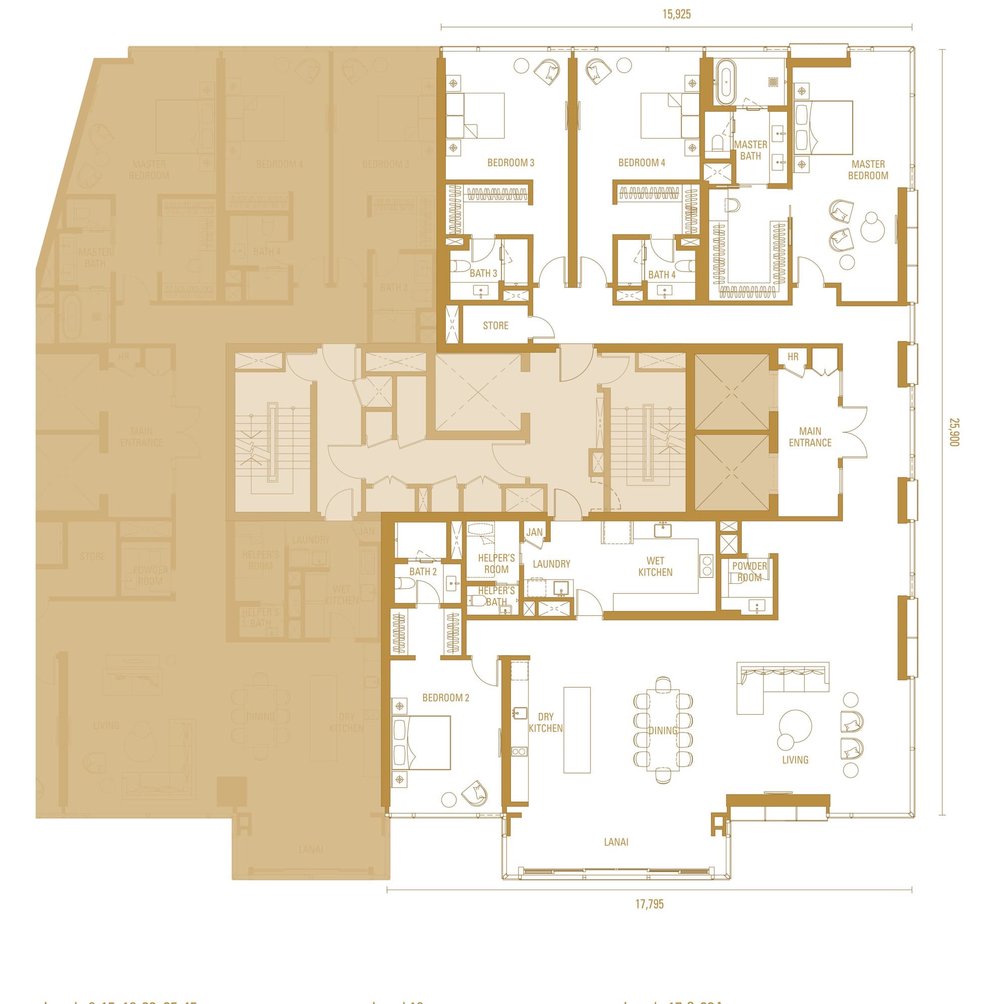 Pavilion Damansara Heights Imperial Residences Type H2 floor plan — 4,090 sq ft, 4 ensuite bedrooms · helper's room · lanai