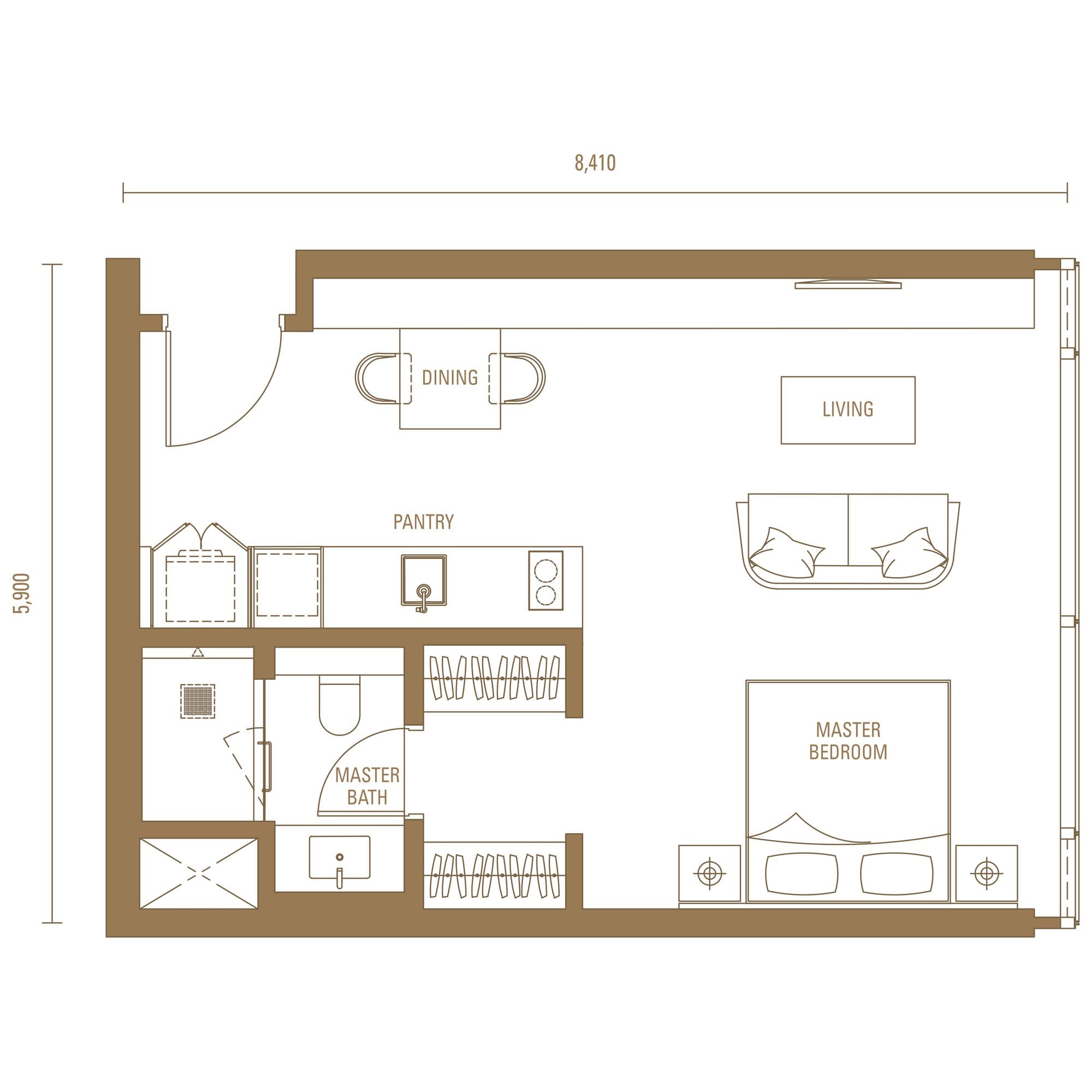 Pavilion Damansara Heights Royal Suites Type S2 floor plan — 538 sq ft, 1 bedroom · 1 bathroom