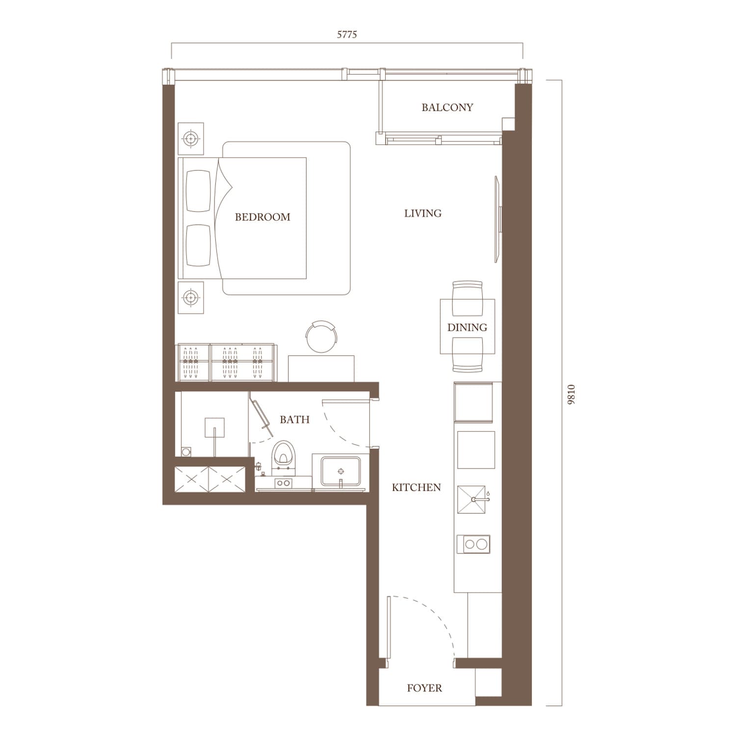 Pavilion Square Type A floor plan — 504 sq ft, Studio · 1 bathroom · no car park