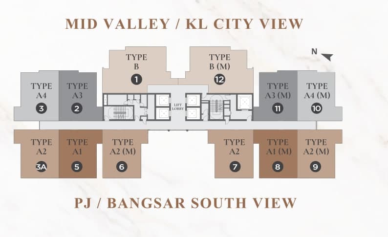 A typical River Park floor: twelve homes either side of a central lift lobby