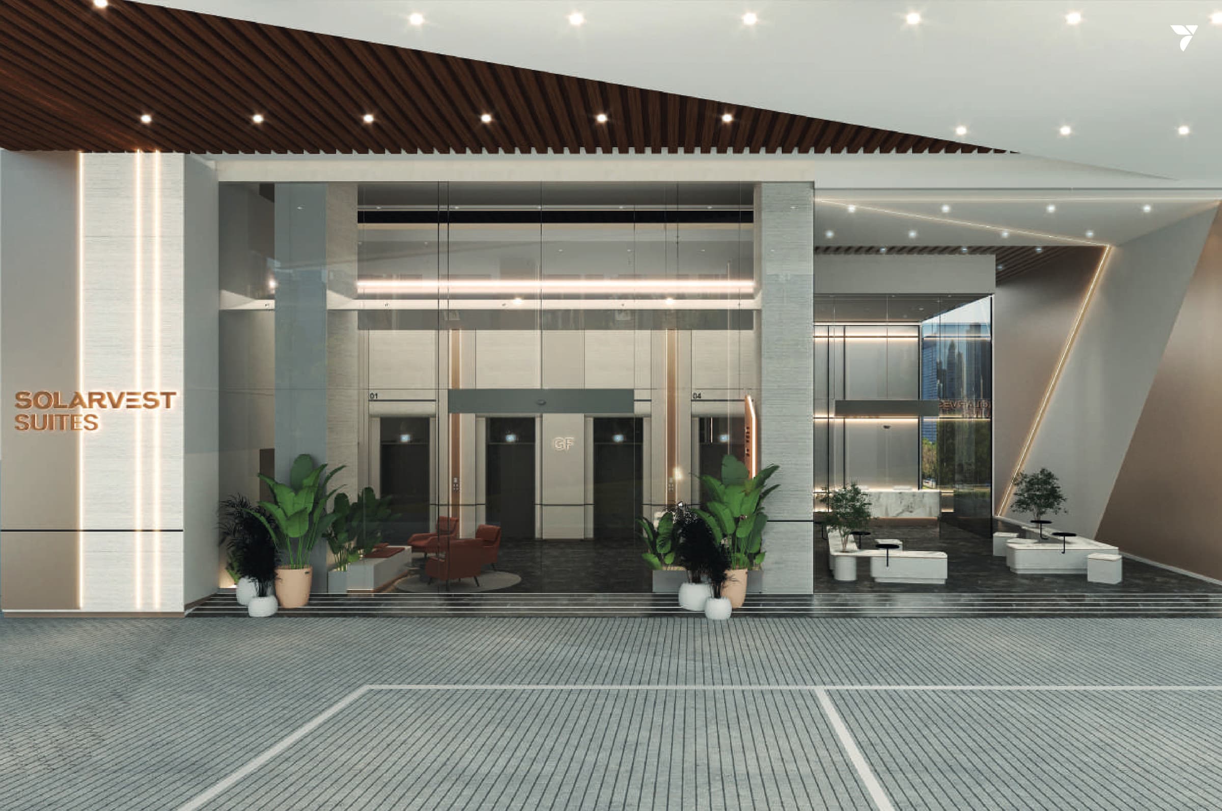 The drop-off lobby at ground level