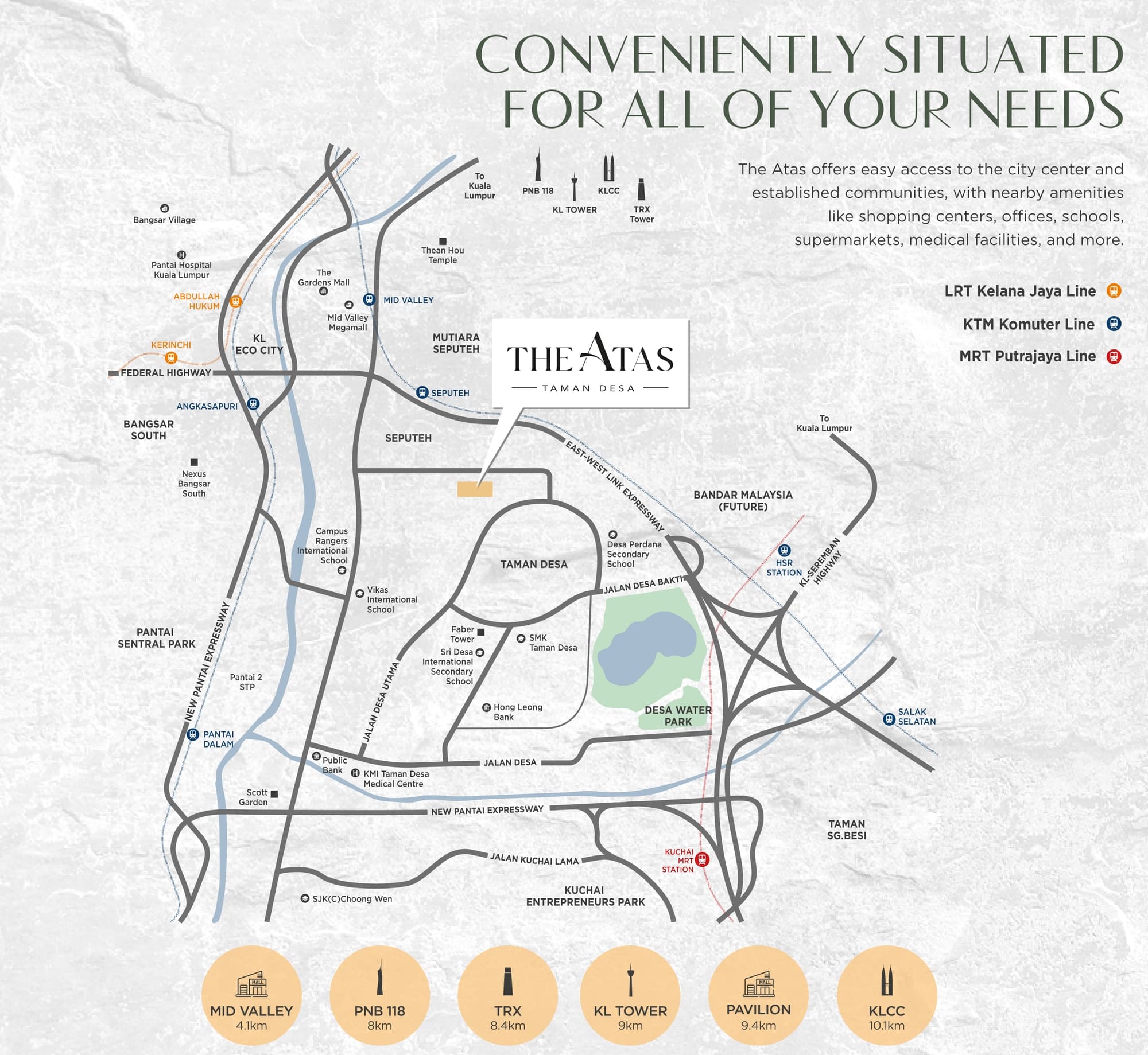 The brochure's location map, showing The Atas within Taman Desa