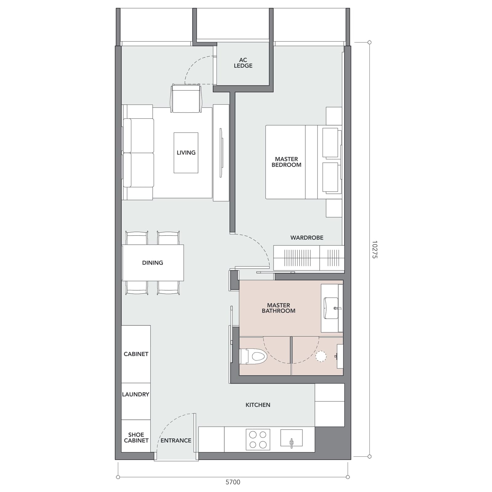 The Conlay — Conlay Signature Suites Type E 1 Bedroom floor plan — 635 sq ft, 1 bedroom · 1 bathroom