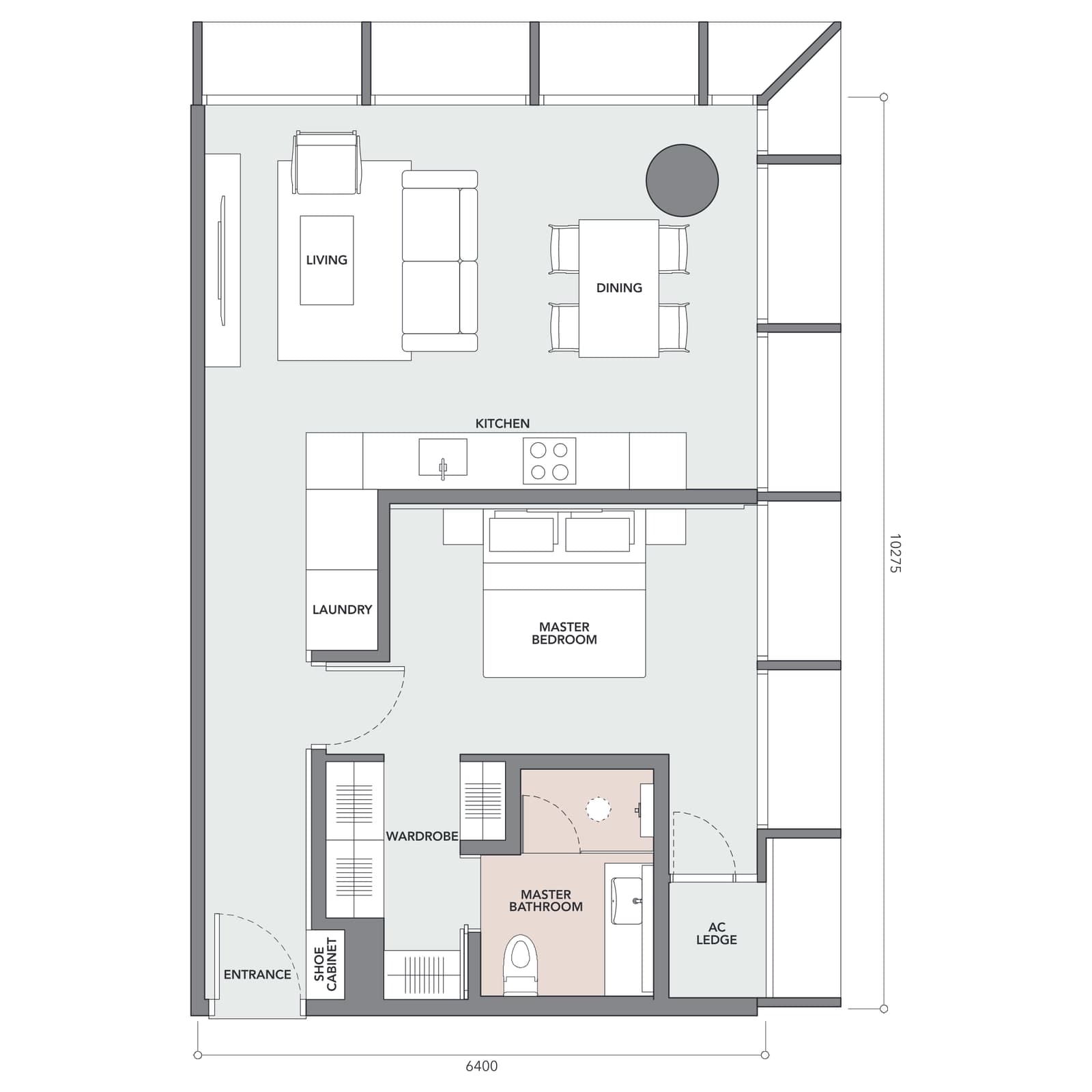 The Conlay — Conlay Signature Suites Type E1 1 Bedroom floor plan — 710 sq ft, 1 bedroom · 1 bathroom