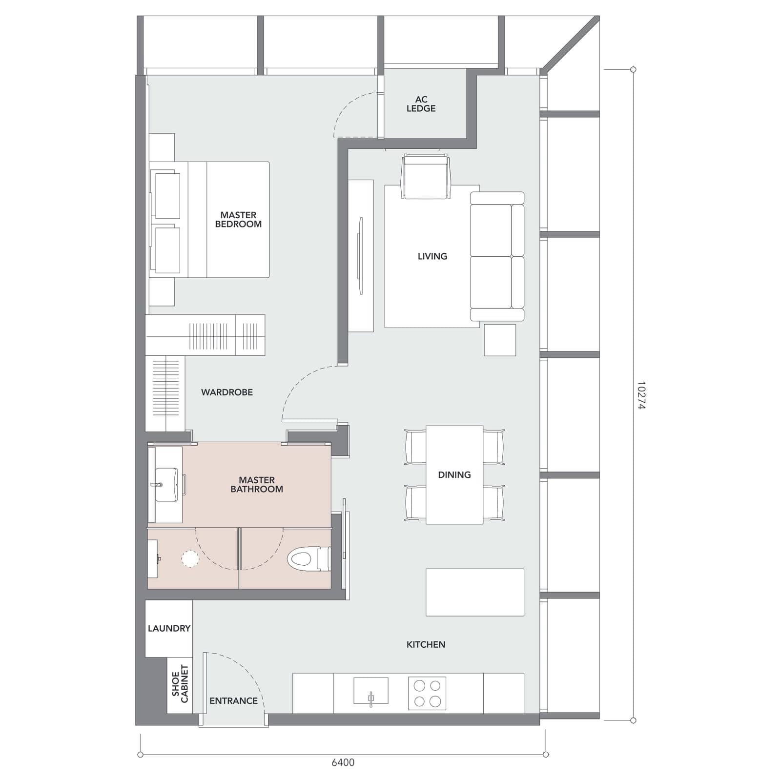 The Conlay — Conlay Signature Suites Type E2 1 Bedroom floor plan — 710 sq ft, 1 bedroom · 1 bathroom