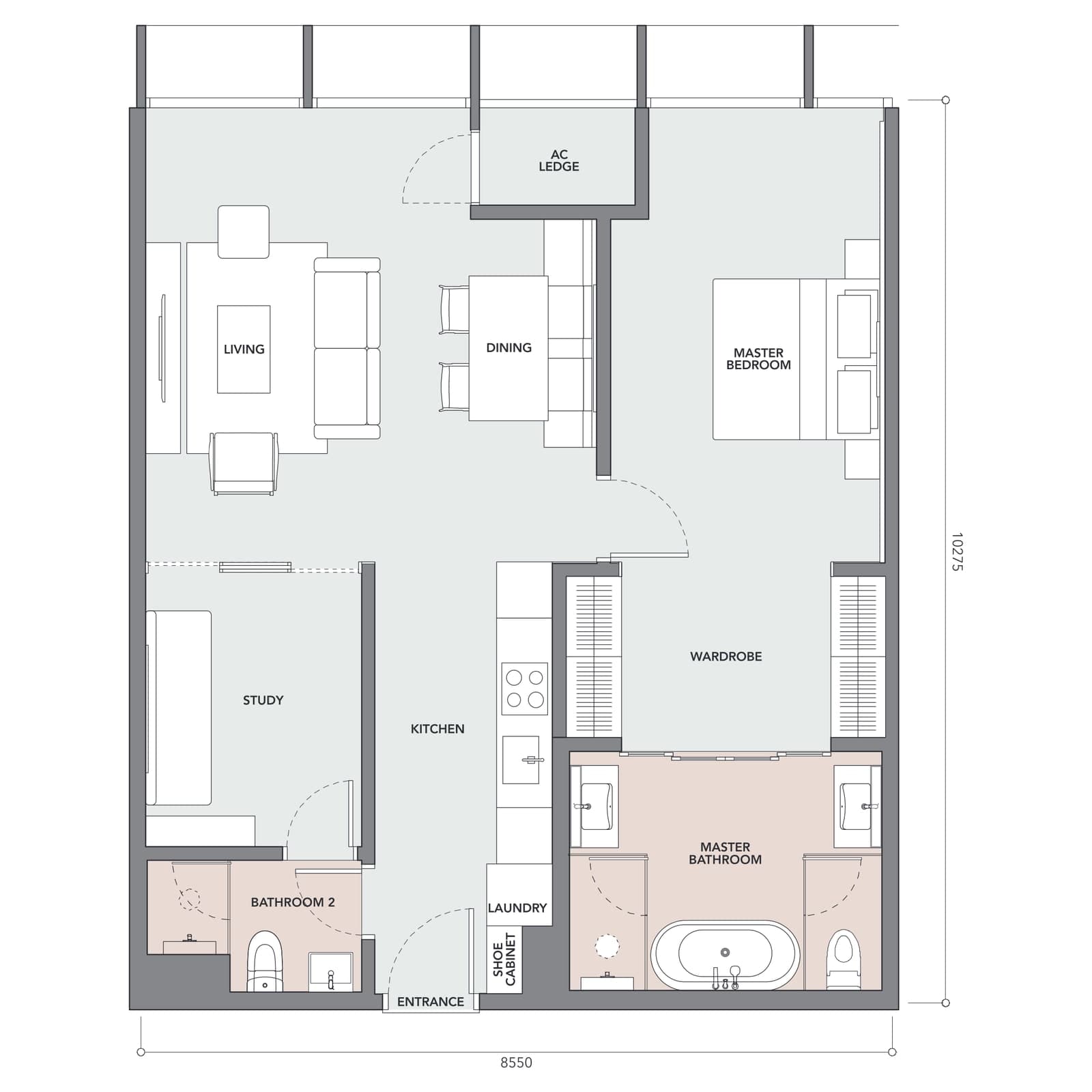 The Conlay — Conlay Signature Suites Type F(A) 1+1 Bedrooms floor plan — 947 sq ft, 1+1 bedrooms · 2 bathrooms