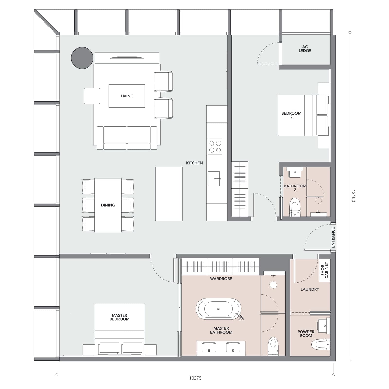The Conlay — Conlay Signature Suites Type G 2 Bedrooms floor plan — 1,335 sq ft, 2 bedrooms · 2 bathrooms · powder room