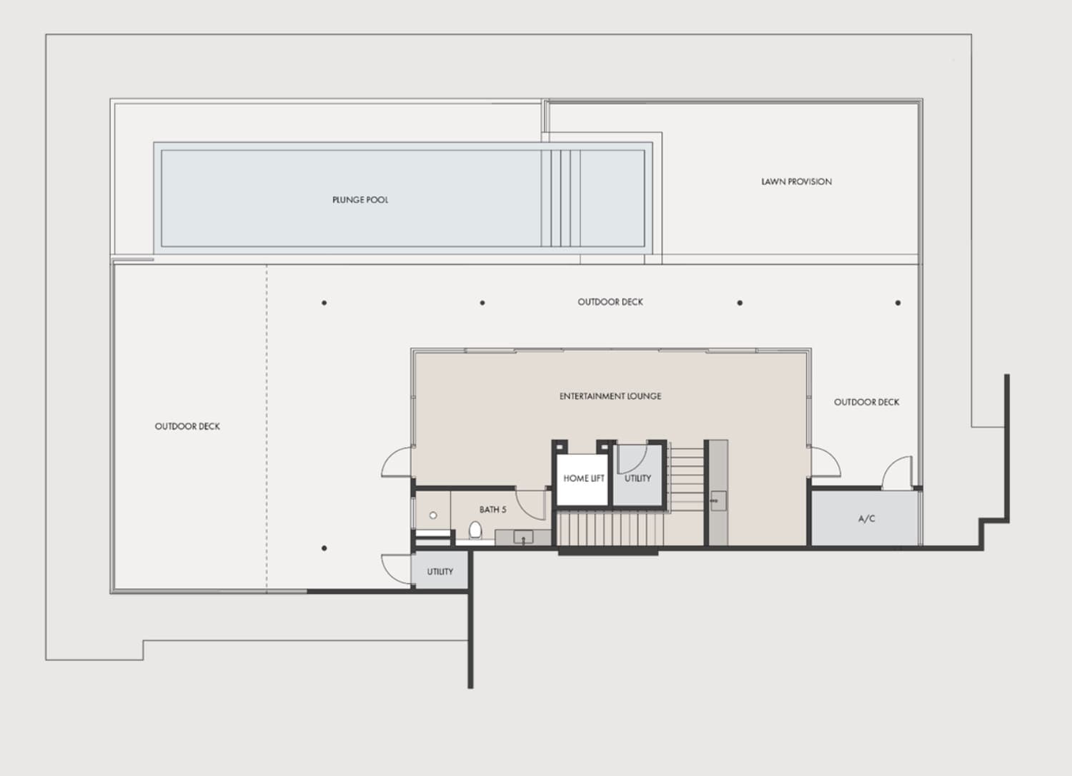 The Eden penthouse Type A3a upper floor plan — 9,192 sq ft, 4 + 2 bedrooms · 6 bathrooms + 1 powder room