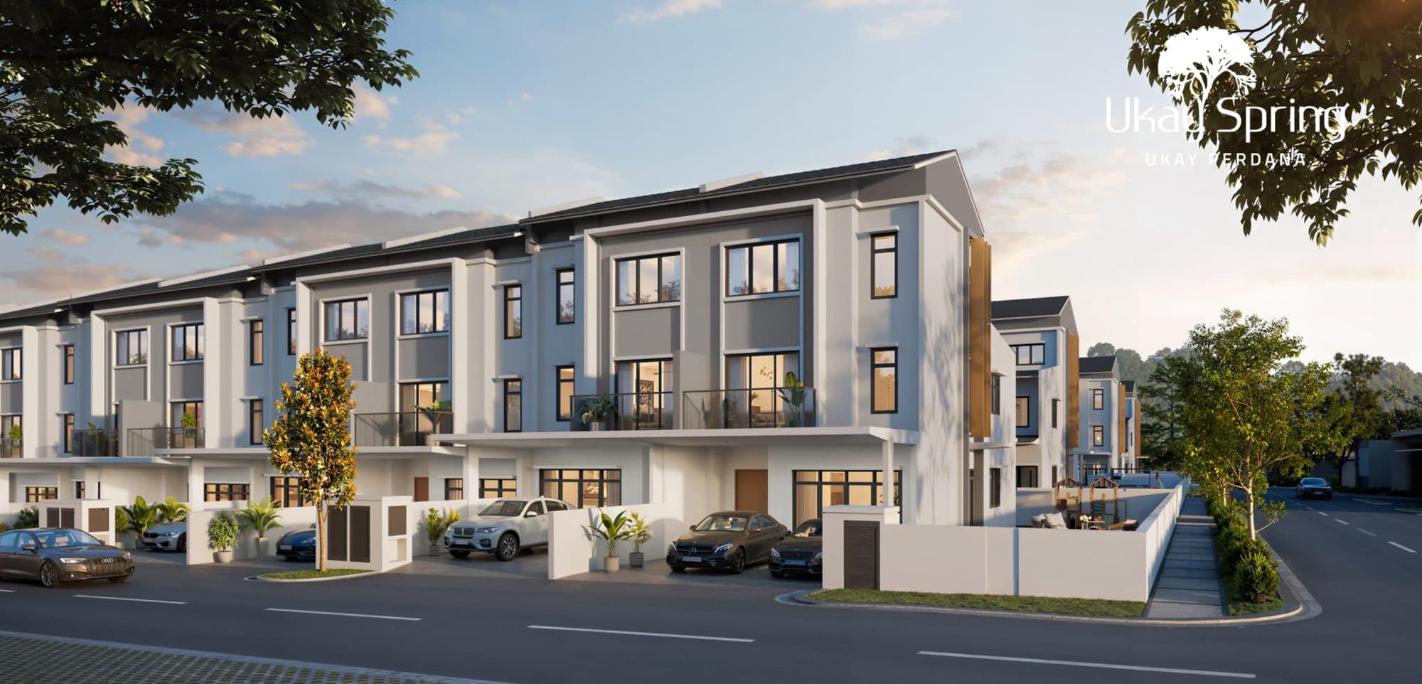 The two-and-a-half-storey link villas at Ukay Spring seen from the street, artist's impression