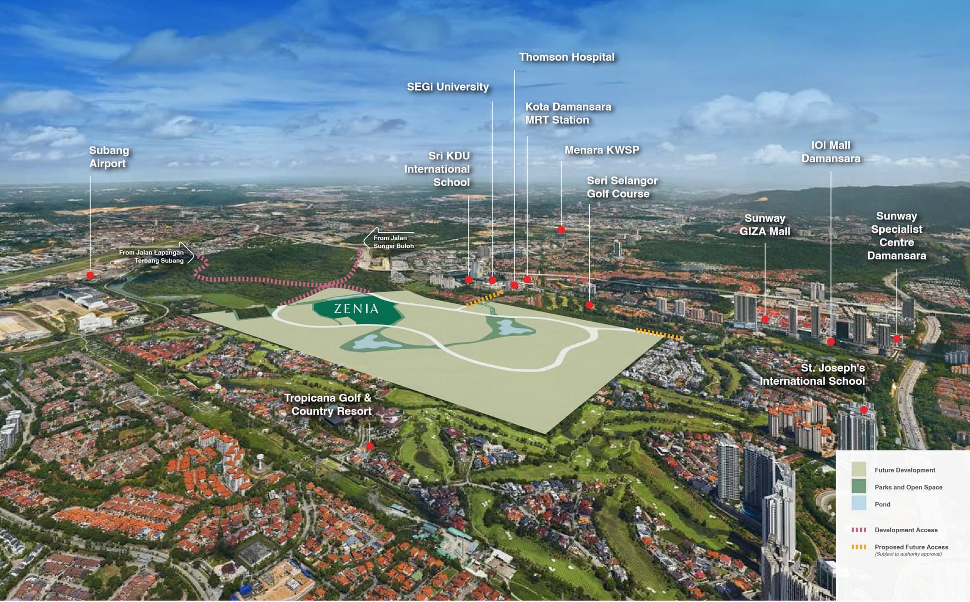 Zenia in context, with surrounding landmarks